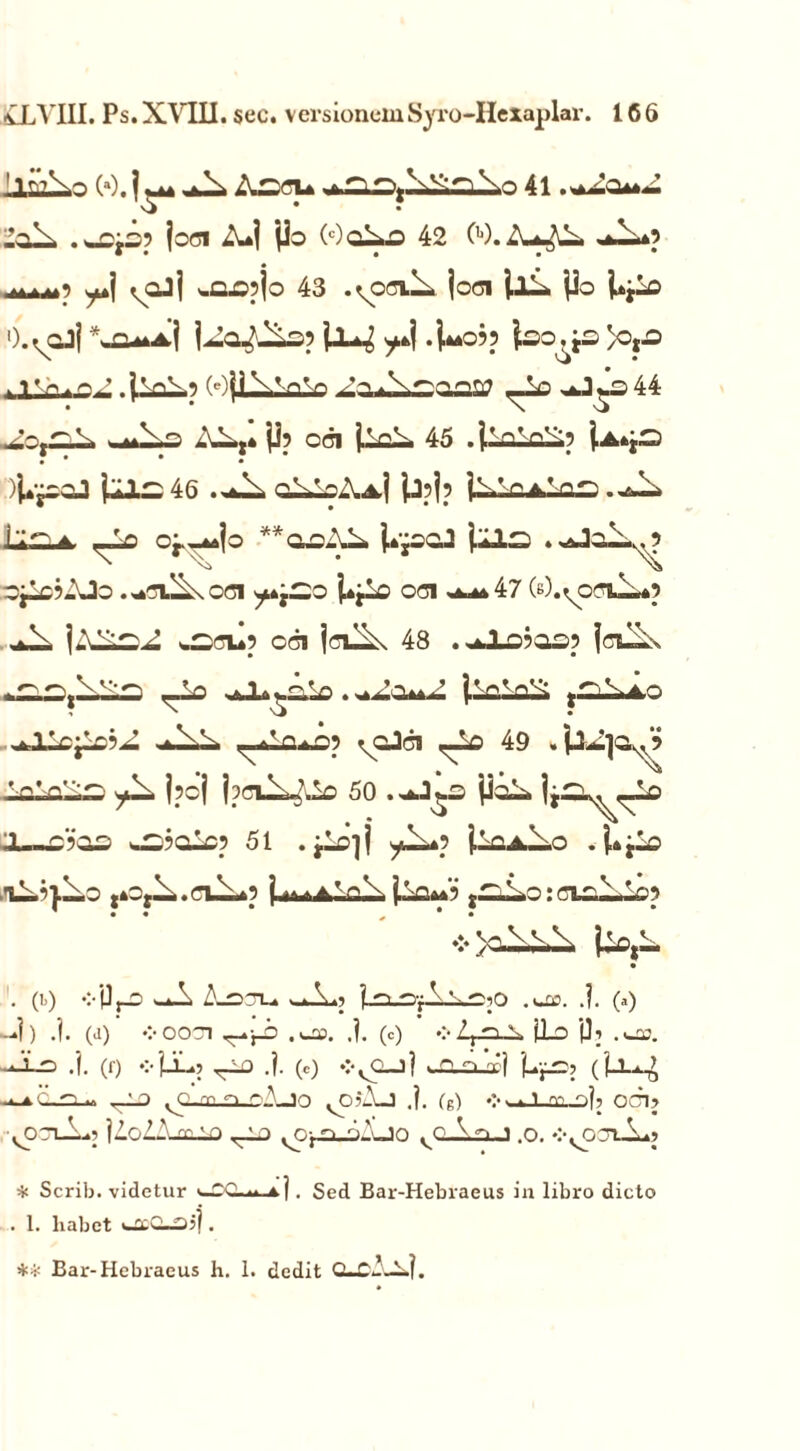 KTVIir. Ps.XVIII. sec. versionemSyro-Hexaplar. 166 (*). Aecu .*.e.e>t\V;n\o 41 ;ZaA» ,u5js? joci A4 po (c)al.o 42 00. vojj -.oopjo 43 .^oci A joci ili. jjo itjlo *).voJj *ue*Aj jla^ilo? ^4 .\*oh iso^s )o^ x£Lcu£~ .ilolp (OjiS.^-nV' A^ftoM ,_Lo 44 .lo.eA. . m\o AL.* jj’ coi jicl. 45 .linior? i-^e iyOOJ ille 46 . Al Gll£iUj iJpjp i^lc^lae .wsA> ile-*, ^Jjs oj^jo **aoAl» i*paJ ille . opo?AJo. ..Cilix OCI ^.jeo Pjlo OCI ^aa47 (O.^OCL^a? ^ii jXAel *scup oci jciiA 48 .^Jjo?as? jcilix *e.e,i-le ^io ^l^Lo. (lalolS pAio . i ^ .aXI «—Aa^op ^oJci <-k> 49 . pi]ov, > f jpcj jpciii^lo 50 .^l^s pol. jje*. <_lo IU— oHos >-e?aLcp 51 .jl£]j yi-.p ila^Xo . j. jio jiA.5]A.o t.otA..ciA*p j...a’A. jvo^ tei.o:cir.L,-op *}a^l • 0>) vppO Aoau wkA.5 i '-i.Ofrll.QjQ .ar. .?. (.) A) .1. (a) voooi .1. (c) »:• Zr^i-\ iLo j]> .sjo. .}. (r) •:• pl-o .?. (c) vvc_j) .-n n Vi jLjjo, (f-L^ C-.t n '~0—Jo .osAj J. (c) •>>-. 1 m oj? ooi> v - '^0: v RoAS v .\jn V) T-:o ^opj.uo vc_1ol_i .o. •:>vo )0T-L»j . Sed Bar-Hebraeus in libro dicto ** Bar-Hebraeus h. 1. dedit 0-CAe|. * Scrib. videtur <-CG