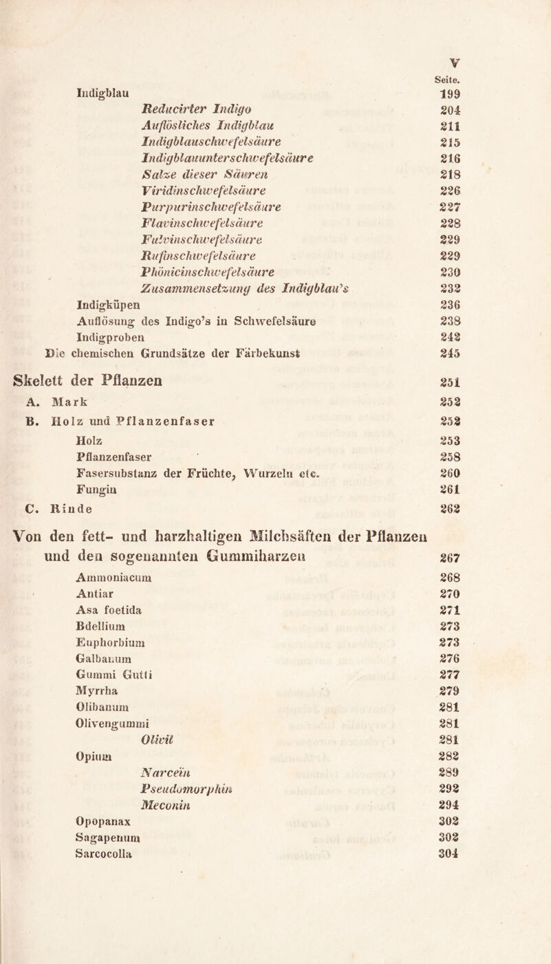 Seite. Indigblau 199 Reducirter Indigo 204 Auflösliches Indigblau 211 Indigblauschwefelsäure 215 IndigblauunterSchwefelsäure 216 Salze dieser Säuren 218 Yiridins ch iv efelsäure 226 Purpurinschwefelsäure 227 Flavinschwefelsäure 228 Fulvinschwefelsäure 229 Rufinschwefelsäure 229 Phönicinschwefelsäure 23Ö Zusammensetzung des Indigblaids 232 Indigküpen 236 Auflösung des Indigo’s in Schwefelsäure 238 Indigproben 242 Die chemischen Grundsätze der Färbekunst 245 Skelett der Pflanzen 251 A. Mark 252 B. Holz und Pflanzenfaser 252 Holz 253 Pflanzenfaser * 258 Fasersubstanz der Früchte^ Wurzeln eie. 260 Fungin 261 C. Rinde 26 2 Von den fett- und harzhaliigen Milchsäften der Pflanzen und den sogenannten Gummiharzen 267 Ammoniacum 268 Antiar 270 Asa foetida 271 Bdellium 273 Euphorbium 273 Galbanum 276 Gummi Gutli 277 Myrrha 279 Olibanum 281 Olivengummi 281 Olivil 281 Opium 282 Narcein 289 Pseudomorphin 292 Meconin 294 Opopanax 302 Sagapenum 302 Sarcocolla 304