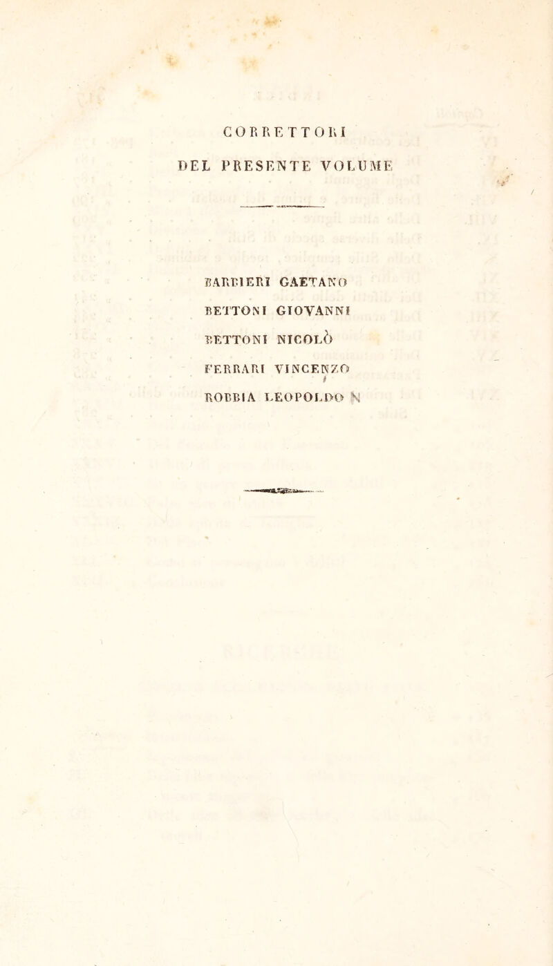 DEL PRESENTE VOLUME BARBIERI GAETANO RE I TOM GIOVANNI RETTONI NICOLÒ FERRARI VINCENZO t ROBBIA LEOPOLDO Sj