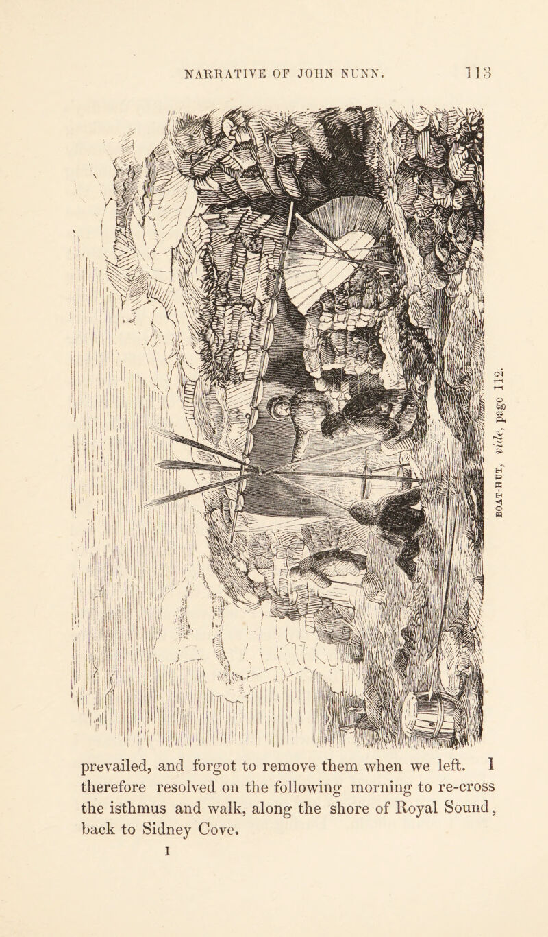 prevailed, and forgot to remove them when we left. 1 therefore resolved on the following morning to re-cross the isthmus and walk, along the shore of Royal Sound, back to Sidney Cove. i boat-hut, vide, page 11