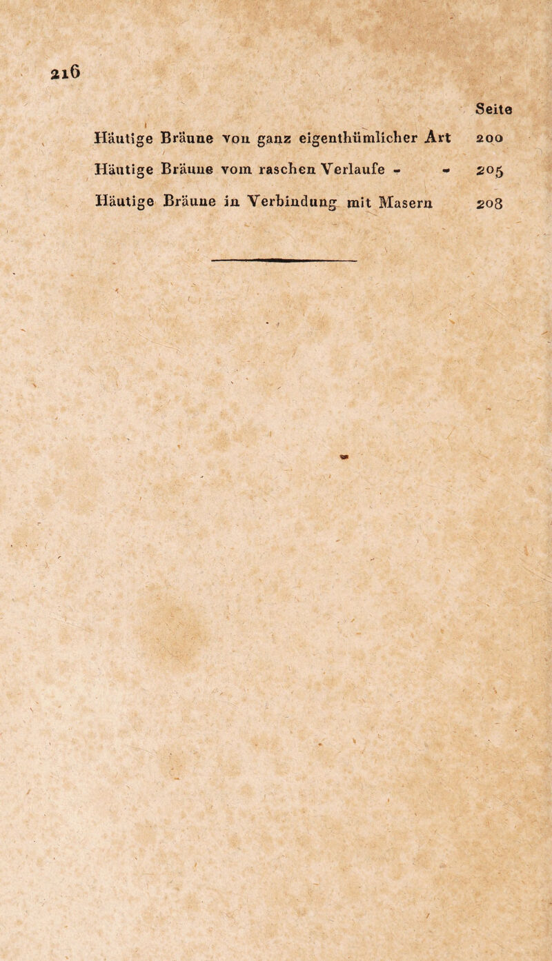 ai6 I Häutige Bräune von ganz eigenthümlicher Art Häutige Bräuue vom raschen Verlaufe - • Häutige Bräuue in Verbindung mit Masern 200 205 208