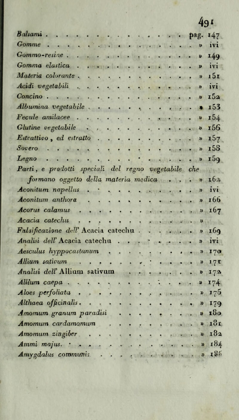 49* Balsami. pag. 147 Gomme..» ivi Gommo-resiiie.... 149 Gomma elastica.. ...» ivi Materia colorante.» i5i Acidi vegetabili ..» ivi Concino.» i5ia Albumina vegetabile.i53 Fecale amilacee.» i54 Glutine vegetabile . » i56 Estrattivo, ed estratto.» 167 Sovero.» i58 Legno.•.» 169 Parti, e prodotti speciali del regno vegetabile che formano oggetto della materia medica ...» Aconitum napellus . *.» ivi Aconitum anthora ..» 166 Acorus calamus.» 167 Acacia catechu.» Falsificazione dell' Acacia catechu.» 169 Analisi dell’ Acacia, catechu ivi Aesculus hyppocastanum.. . » 170 Àllium sativum.l'jt Analisi deZ/’Alliura sativum .» 1721 AUium caepa.'....» 174 Aloes perfoliata. ...» 178 Althaea qfficinalis.» 179 Amomum granum paradisi ........ 0 180 Amomum cardamamum .»i8i Amomum zingiber. i8a Ammi majus. •.» 184 Amygdalus commuTìis ..0