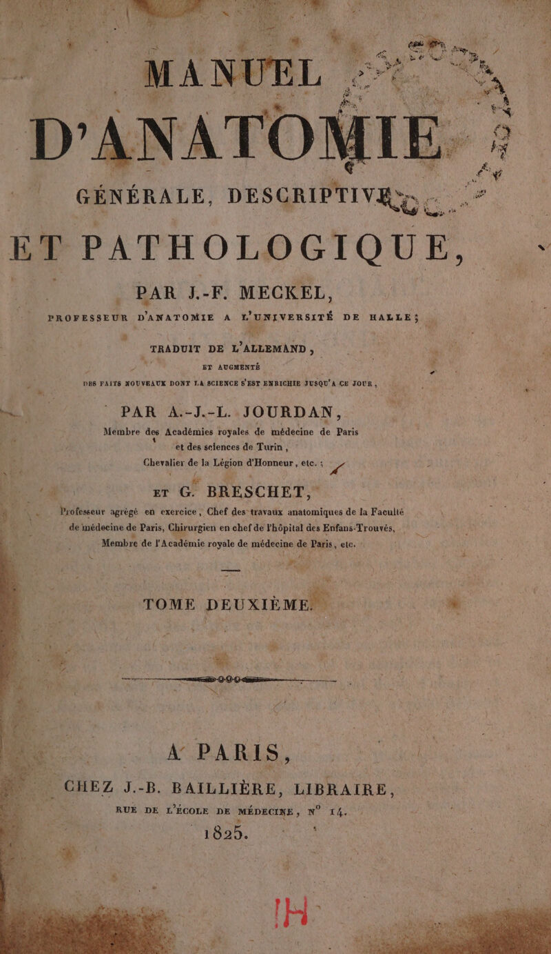 14 à 4 TRADUIT DE L’ALLEMAND, ET AUGMENTÉ DBS FAITS NOUVEAUX DONT [LA SCIENCE S EST ENRICHIE JUSQU'A CE JOUR, MU 7 : PAR À:-I1.-L\JOURDAN, Membre des Académies royales de médecine de Paris et des sciences de Turin, Chevalier de la Légion d'Honneur, etc. ; } LE L FF v : « + ONE DS ET G BRESCHET, 4 (EA Professeur agrégé en exercice, Chef des travaux anatomiques de la Faculté | «104 de médecine de Paris, Chirurgien en chef de l'hôpital des Enfans-Trouvés, Membre de l'Académie royale de médecine de Paris, etc. : L : ù F0: 0 $ &gt; jh ‘# k TOME DEUXIÈME LL 0 DS. SARA ON FU CRE RAS, | GHEZ . J:-B: BAILLIÈRE, LIBRAIRE, RUÉ DE L'ÉCOLE DE MÉDECINE , NT T4, 18925. sat