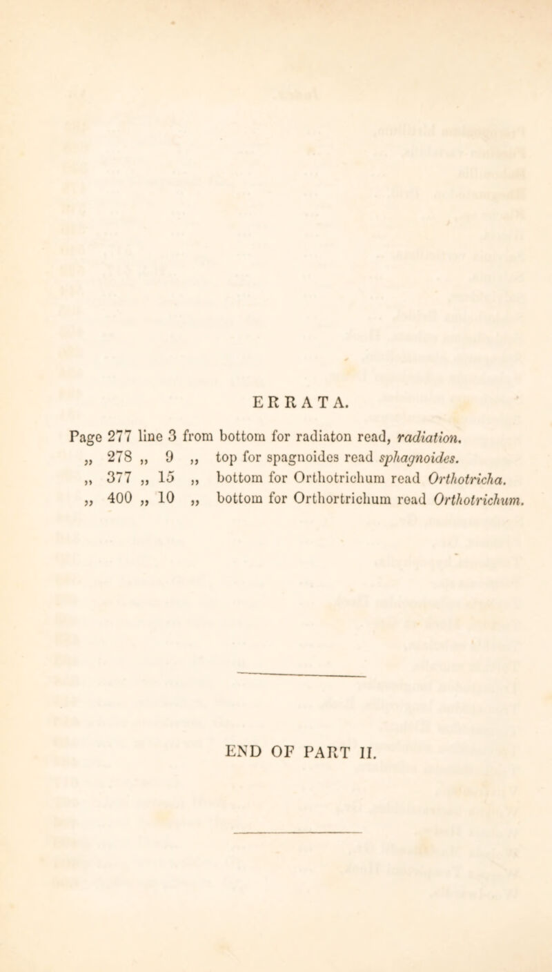 ERRATA. Page 277 line 3 from bottom for radiaton read, radiation, „ 278 ,, 9 „ top for spagnoides read sphagnoides. ,, 377 ,, 15 ,, bottom for Orthotrichum read Orthotricha. „ 400 „ 10 „ bottom for Orthortrichum road Orthotrichum.