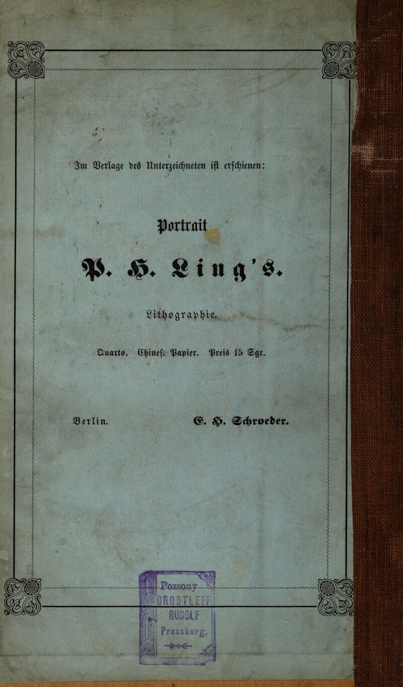 3m SSerlage be0 UnteTseicfywten ij\ erf^ienen: Jtorirmt & t u $ ’ $. SitI)o graste» Dwarto. d^inefi Rapier. $tei3 15 6<ji\ Berlin. <& $’« 0<$foe&er*