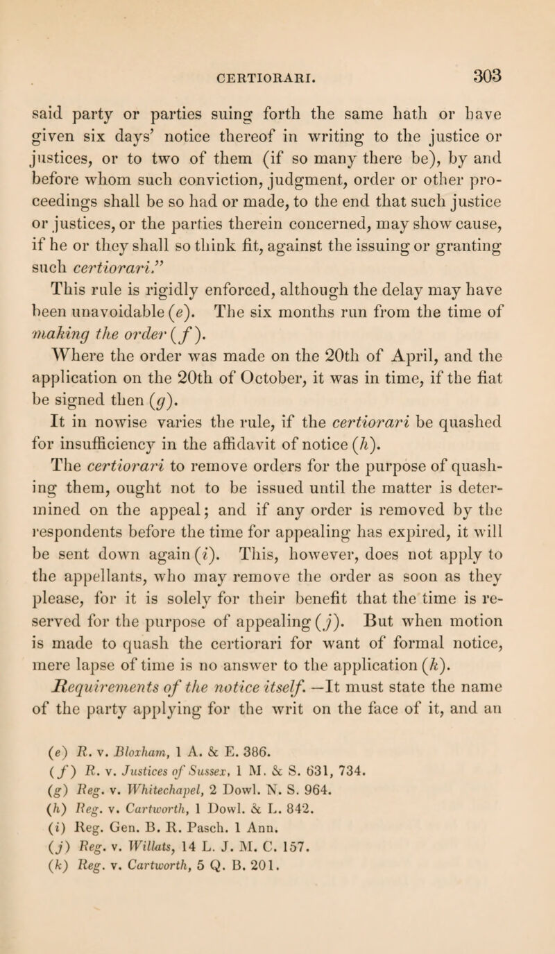 ABANDONMENT OF ORDERS OF REMOVAL. 49 you and each and every of you notice that we have abandoned and do hereby abandon the said order of removal, and that at the next general quarter sessions of the peace to be liolden at Reading on the 1st day of July, a.d. 1846, we shall enter the said appeal and apply to the said court of quarter sessions to quash the said order of removal, upon a special entry that the said order be quashed not upon the merits: and we further give you notice that we are now willing and ready to pay you all reasonable costs already incurred by you in the matter of the said appeal: and lastly, we further give you notice that all costs henceforth incurred by you in prosecuting or trying [this or] any appeal against the said order now abandoned by us, will be so incurred at your own charge and peril. Dated this twentieth day of May, a.d. 1846. Given under our hands, &c. Where there has been removal of the paupers, the fol¬ lowing form should be used. Form of abandonment of order after notice of appeal and after the removal of the pauper. To the churchwardens and overseers of the poor of the parish of Andover, in the county of Wilts. In the matter of an appeal, &c. Berks } Whereas under and by virtue of an order of removal to wit. S under the hands and seals of T B and E V, Esquires, two of her Majesty’s justices of the peace acting in and for the county of Berks, bearing date May the 1st, a.d. 1846, Ann Auck¬ land was removed from our parish of West Ilsley, in the county of Berks, to your said parish of Andover, as the place of her legal set¬ tlement, and whereas since the said removal and notice given to us by you of the said appeal against the said order of removal, we have discovered and are satisfied that the said order is informal and defective, [or the examinations on which the said order of removal was granted are defective and insufficient to support the said order of removal on the trial or hearing of the said appeal] : Now we the undersigned, being the churchwardens and overseers of the poor of the said parish of West Ilsley, do hereby give you and each and every of you notice that we have abandoned and do hereby abandon the said order of removal, and that at the next general quarter sessions of the peace to be holden at Reading on the 1st day of July, a.d. 1846, we shall apply to the said court of quarter sessions of the peace to quash the said order of removal upon a special entry “ quashed not upon the merits,” and we further give you notice that we are now ready and willing to pay to you the II said churchwardens and overseers of the poor of the said parish of [lj Andover all reasonable costs already incurred by you in the » matter of the said appeal, together with all costs incurred by you )1 for the maintenance and support of the said pauper since the execu- D