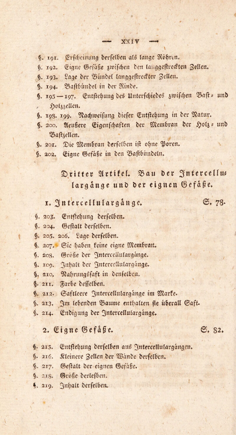 —- XXIY —* / \ §. iqi. frfcbcinüng berfefben ö(ö fange $6f)rtn. §. 192, (Stgnc ©efäfie jwtfc^en ben lauggeffrecffen Seifen* §. 193* Sage ber 33ünbef fanggefrrecfter Sellen* §. 194. Q5af!bunbef in bei* ^inbe* §. 195 — 197* Sntfle^uog be£ Unterfcfjtebe£ jtnif^en Q5ajr* unb , jpolsseflen. §. 193. 199* 9iac$n>eifung biefer Sntffefmng in bei* Sftatur* §* 200* 2feubere (£i gen fünften bei* Membran ber §015 * unb Q3afljenett. §* 201* £)ie Membran berfefben fff ofyne $oren* §* 202* (Stgnc ©efabe in bcn $3>aftbimbefn* ^ V Stifte» UlttifeL 23au bet Snfetcellu# lat tätige unb bet eignen ©efdße* i* 3nfetcellufatgdu<jc* ©♦ 78- . * ' * - §. 203* (gntfle^ung berfefben* §* 204* ©effaft berfefben* §* 205* 206* Sage berfefben* 207*1- ©ic haben feine eigne Membran* 208. @r6fle bei* 3nfcrceffutargange* $* 109. 3nbaft bei* 3ntcrceffufargange* §* 210. 9?abrimg£faft in benfefben* §. 211* $arbe beffefben. §. 212. ©aftteere 3nterceIIulörgan^e im SDtarfe. §* 213. 3m fcbenben Raunte enthaften ffe überall ©aff. §* 214. <£nbigung ber Jjntcrceffufargange* 2* £tgne ©efa§e* ©♦ 82* 215* €ntffcfmng berfefben au§ ^ntercellulargangen* $. 216* kleinere Sellen ber SBanbe berfefben* §. 217. ©eflalt ber eignen ©efafje. 218. ©refje berfefben. 2x9* 3^att berfefben. i