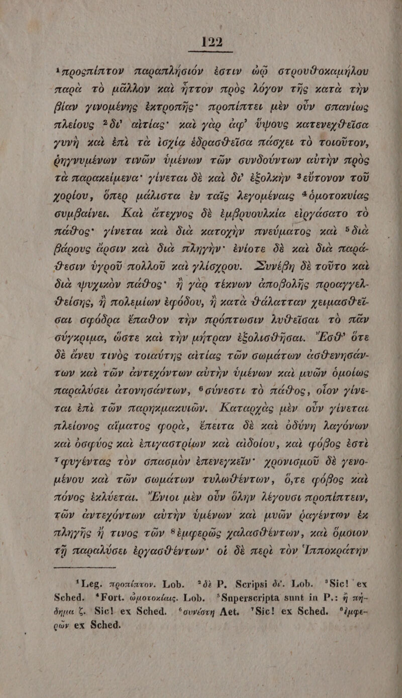 imooeníntov moepenANc|v icrw (cQ orgovÜoxounAoU mop&amp; TÓ uGÀAo» xcl TjTTOV 700g AÓyov Tie xcrÀ TV Blev yuwoutvre ixrgonse* spoonimtsu. uiv oUv omoviag mAslovg ?ÓV eiriag' xoi yip cq? Vwovg xertveyO tion yvy5 xci imi vr&amp; iozig éópacOcioo mcyes TÓ TOwOUTOY, ónyvvuívov TUG» Uuívov Trüv cvvOobvrov cvTLV m0 z&amp; mapoxsiusvo yivevau 0à xot Ov iboAxüv *sUrovov voU X40oíov, Omspo ucAu.ove iy voig Asyouívots *Óuoroxviag cvuffaíyst, Kol Greyvog óà àiufovovAxie cioydooro TO TvUUoc' yívevot x«t Óux xoToynv mysÜuo roe xci 5ÓL Bépove docaw xoi OÓwk mAmynv: àviore Óà xoi Ow mopd- d'eow vyooU noAÀoU xci yALGyoov. 2wvífh 0i roUTO xc Óux apvyuxÓv mwiOog* 7) y&amp;o TíXxVov moe moouyytA- Ü'elano, 2j toAsuiav àgóOov, 3j xar&amp; D'áAerTaV ysuuccÓ et- coL GqóÓpc fmaDov Tiv moómrocw Avüsica. TÓ mv ;. 0 GUyxouu, Cote xci T5V w»roav ifoMwOQcow EcÓ* ort Óà &amp;vtV TiVOg vowxÜTNG citiag TOV GGjuérOv GoÜsvnocv- TOV xol TÓV &amp;yrsyóvrow cUrTZV Üuívov xci uvOv Onoiog mage Gs, &amp;rovuotyrov, 9oíveoru TO rttÜoc, olov yive- voL àmà TOV mognauoxvwy. Koreoyóo uiv ovv yivevot amAi(ovoc cíuerog qopó, Émsvro Óà xci o0Uvy AeyÓvov cL o0qUoc xat inwaoroluy xoci cióolov, xci qoffog &amp;ori Togvyívrae v0V Gomocouóov imsveyusiv' voovwcuoU Óà y&amp;vo- uévov xal vOv cou&amp;rov vrvAoÜéÉrvTrOV, O,rt qOflog xai zóvog ixAósrow Evtot uà» otv ÓMnv Aíyovcu zoonint&amp;u, rV GyrtyÓvrOV cUTNV Vuívov xol wvüv Qeyívrov ix mAmNy5s à rwog vOv 9iuqgsoüg goAacOEvrovy, xc Ouotv Tij vo«ooAUGso &amp;gyocOévyrov' oL Ó&amp; msol vov 'Innoxocrov 'Leg. z9onzízvov. Lob. ?ó: P. Scripsi 9. Lob. Sic! ex Sched. *Fort. opozoxícis. Lob. | *Superscripta sunt in P.: sj sj- ónue C. Sicl ex Sched. *ovvéóvg Aet, Sic! ex Sched. *iuge- oor ex Sched. ,