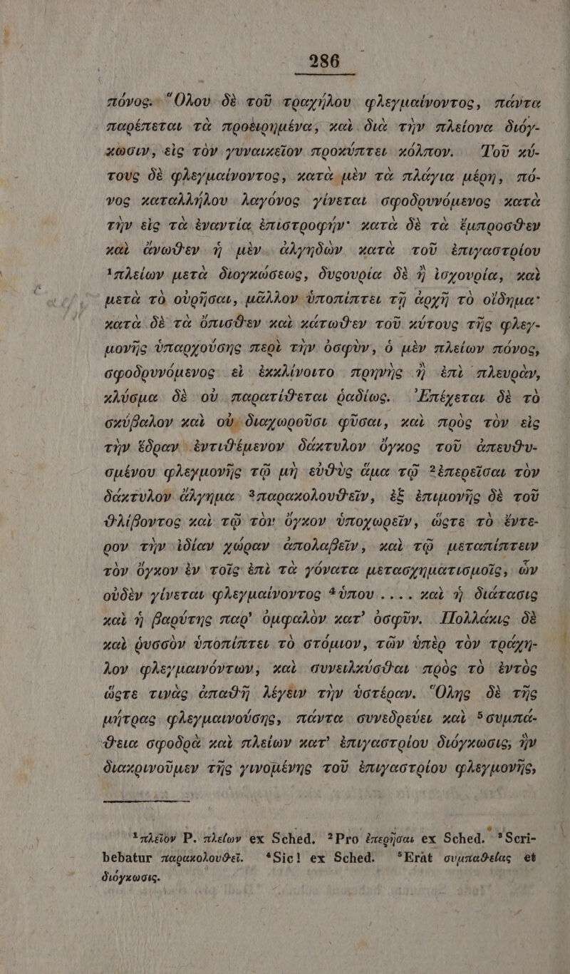 zt0vog.- Okov. 0? coU Tocey)rAov qAsyueivovroc, mvro mepémstot T moobwpuutro, xci Ow TüV mAsiove Ouóy- xG0w, elg TOY yvvouxeiov mtooxUrteL xóAmov. ToU x- rovc Óà qAeyueivovrog, xevo uiv v&amp; mAdywr uon, mó- vog xorcAANAov AcyOvoc viveret cgoÓovvóusvog xev T5v &amp;g T&amp; ivovrio imioTQoqu»' xer&amp; 0à rà ÉunpocUsv x«i &amp;voUtv 5 uiv. éAynÓov, xcr&amp; ToU imuaotolov !gmAclov peri ÓioyxoGtcg, Óvcovoíc Oà 3) Loyovola, xoà usrà và oUgijocu, uGAMov onini vij &amp;gyij v0 olünua: xarà Óà và ümwcüsv xocL xr» TOU X)tovg tie qÀe- uovijg émepyoUone miob r5v ÓoqUv, Óó uiv mAsiov mávog, oqoOpvvóusvog. si. àxxMvovro | mpxvrg 3) àni mAsvgàw, xAvcpe OB oU meperíDeran ÓcOloc. 'Entysvaws Óà TO. ox)foAov x«l oU. ÓwycpoUcu qUoaLt, xci 790g vOv sig ro» Eüpav ivrw&amp;usvoy ÓcxvvAov Oyxog ToU Amsvüv. cuívov gAsyuovije vQ uy sUÜUG Gu vQ ?imspsicon TOv ÓcxTVAOV GAymuo 3mogoxoAovOsiv, ib iniwov5o Óà ToU ÜA(ftovroc xoi vQ vów Oyxov Vrmoycosv, dors TO ÉvTE- pov T»v iÓiev xwoav CmoAefeU, xocL TQ usromíimrtw vv Oyxov iv TOig àni TX yÓvorc usreoynuactouote, Qv obóày yí(veraw qAeyuatvorrog *onov .... xci 9) Ouéractg xoi 15 fwoUvue mop' OpqeAov xor! 0cqUv. | IloAAdxiug O8 xol ovocóv Vnomniümrti v0 oTOjuOY, vüv Umio vOY TQ Aov QAs;uowvóvrow, xci GuvaAxocOoL moog T0 ivrog (gre Tup&amp;g modi Aíysw T5v vVoríoev. OÀng à TÜe wüítoeg. qàsyuoatvoUono, nyro | cvvtOpsUe, xoi 5 oupm- Mee cqoópà xol nsiuv xov! inwyeaorolov Otyxecu; 1v OwxxowvoUusv vig ywonérne voU inwaoroíov qA&amp;yuovis, 4 ' ——À—— / CiaghHbv P. mÀsfo» ex Sched. ?Pro Peg] ex Sched. ^ *Seri- bebatur ze«ouxoAovOéi. *Sic! ex Sched. Erat ovuzaOsoc et | Ói0yxagtg.