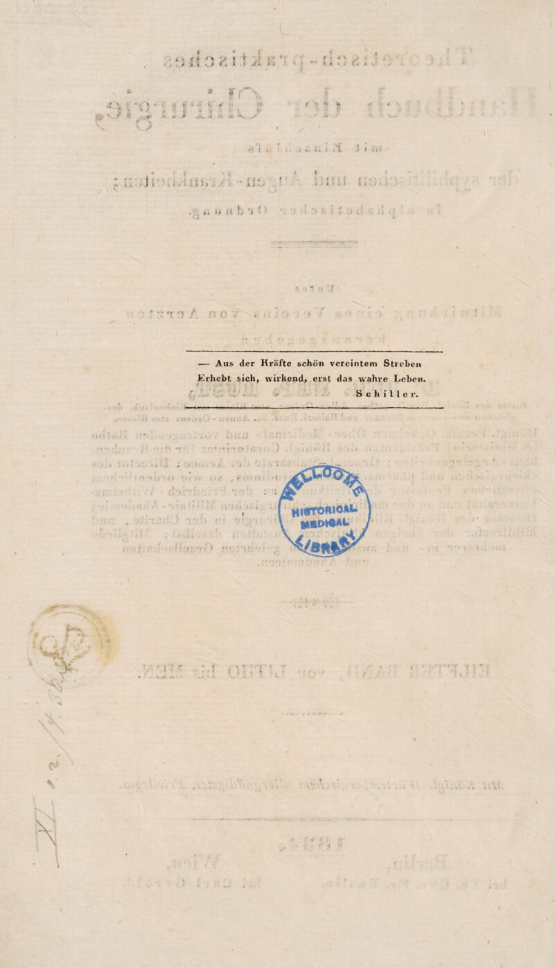 s ■ r'i * •oi % -r ,s - ;<- t ■- * >. ,* VH». <1 <2. * ' 1 v • h £ ; »V *r -\ *v i». V f 4ll i «■ * » . u > js. in* kl i » • r ii - J i ■ - - > •• i ) > . • *.> -v t ö.. * \ . r ^ ** ** £f li « •* * *• •f ’ - ' ! -v • ■ . — Aus der Kräfte schön vereintem Streben Erhebt sich, wirkend, erst das wahre Leben. Schiller. i