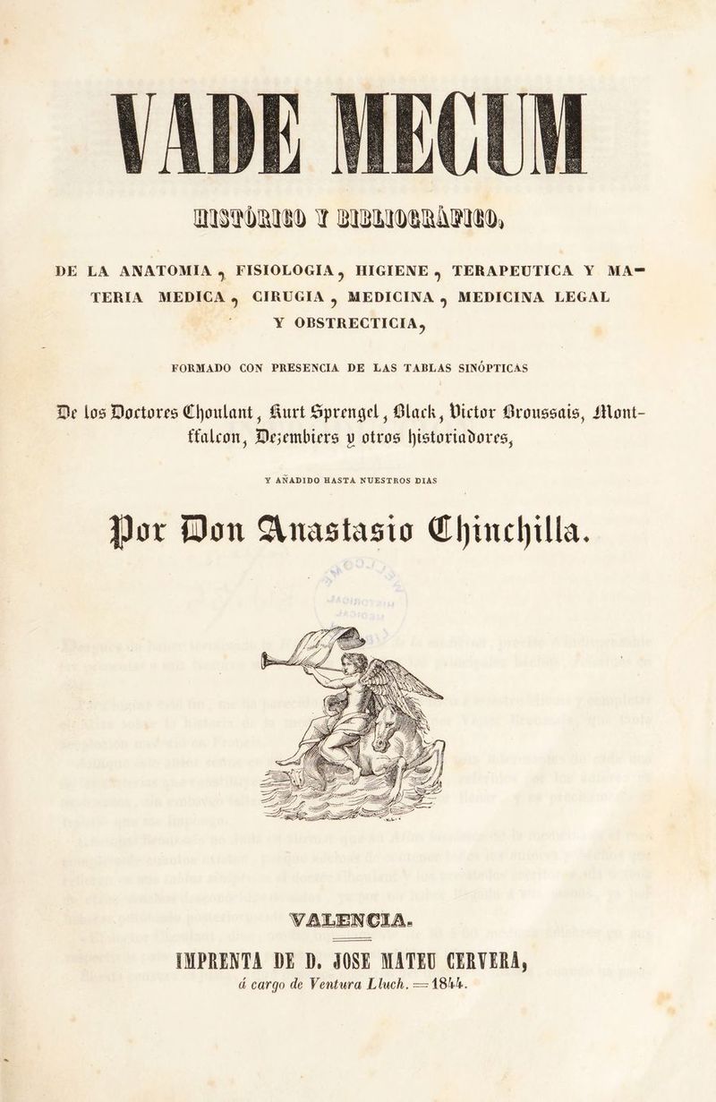 DE LA ANATOMIA^ FISIOLOGIA ^ HIGIENE^ TERAPEUTICA Y MA- TERIA MEDICA ^ CIRUGIA , MEDICINA , MEDICINA LEGAL Y OBSTRECTICIA^ FORMADO CON PRESENCIA DE LAS TABLAS SINÓPTICAS Di lae Doítom €t)0ulant, fiurt 0prinfld, 6lai:k^ ÜJictor Srauesab, iUont- ffakon^ Diíitnbiirs g 011*00 I)i0t0nab0ri0^ y AÑADIDO HASTA NUESTROS DIAS por Don Anastasio €l)incl)tUa, ÍIPRENTA DE D. JOSE MATEE CERVE8A, á cargo de Ventura Lluch. ~iSkk.