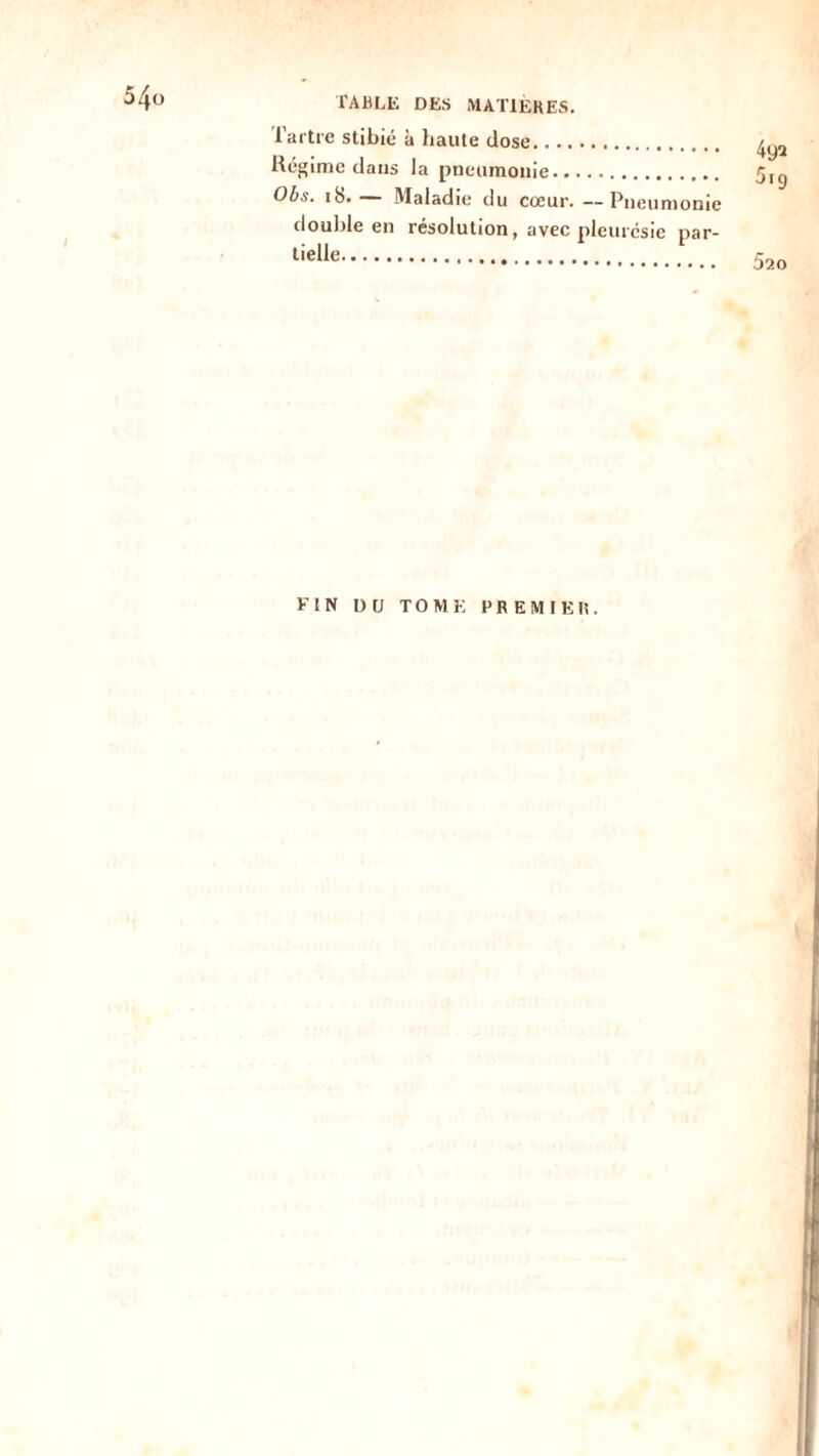 Paître stibié à liaute dose Régime dans la pneumonie 5,^ Obs. ib. — Maladie du coeur. —Pneumonie double en résolution, avec pleurésie par- tiel,e 520 FIN DU TOME PREMIER.