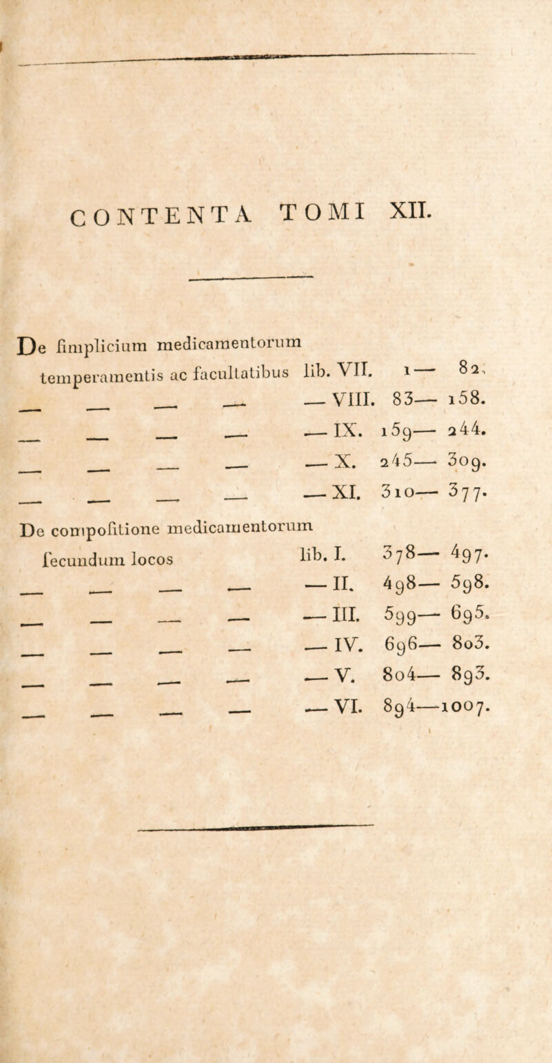 CONTENTA TOMI XII. De iimplicium medicamentorum temperamentis ac facultatibus lib. \ IL 1 _ — VIII. 83— i58. _IX. 159—· 244. — X. 245—■ 3og. —XI. 3 io— 077. De compoiitione medicamentorum fecundum locos lib. I. 078 ^97* —II. 498— 598. _ _ _ _ —III. 599— 695. _____ — IV. 696— 8o3. . .— V. 8o4— 8g3. _ _ VI. 894—1007.