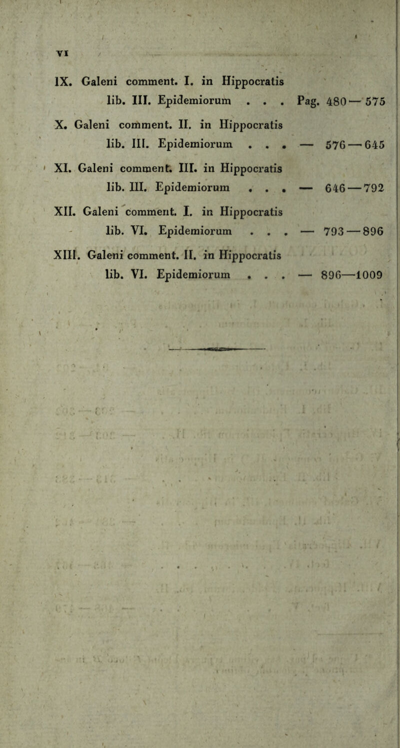 IX. Galeni comment. I. in Hippocratis lib. III. Epidemiorum . . . Pag. 480—575 X. Galeni comment. II. in Hippocratis lib. III. Epidemiorum . . · — 576—-645 XI. Galeni comment. III. in Hippocratis lib. III. Epidemiorum ... — 646 — 792 XII. Galeni comment. I. in Hippocratis lib. VI. Epidemiorum ... — 793 — 896 XIII. Galeni comment. II. in Hippocratis lib. VI. Epidemiorum ... — 896—1009