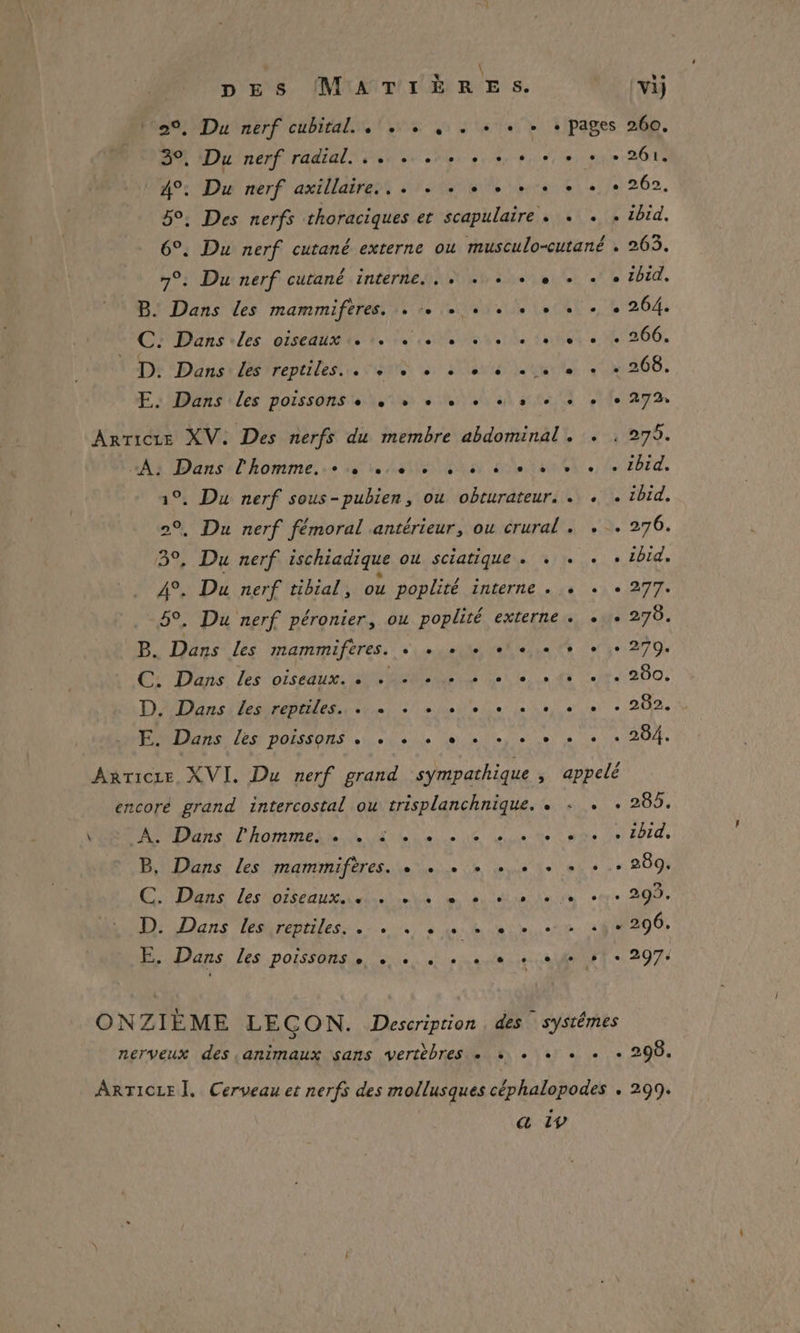 e s# L C. Dans Les oiseaux. + A. Dans l'homme. . . : B, Dans les mammifères. C. Dans les oiseaux. … . D. Dans les reptiles. . . E. Dans Les poissons . . 261. 262, zbid. 263. ibid. 264. 266.