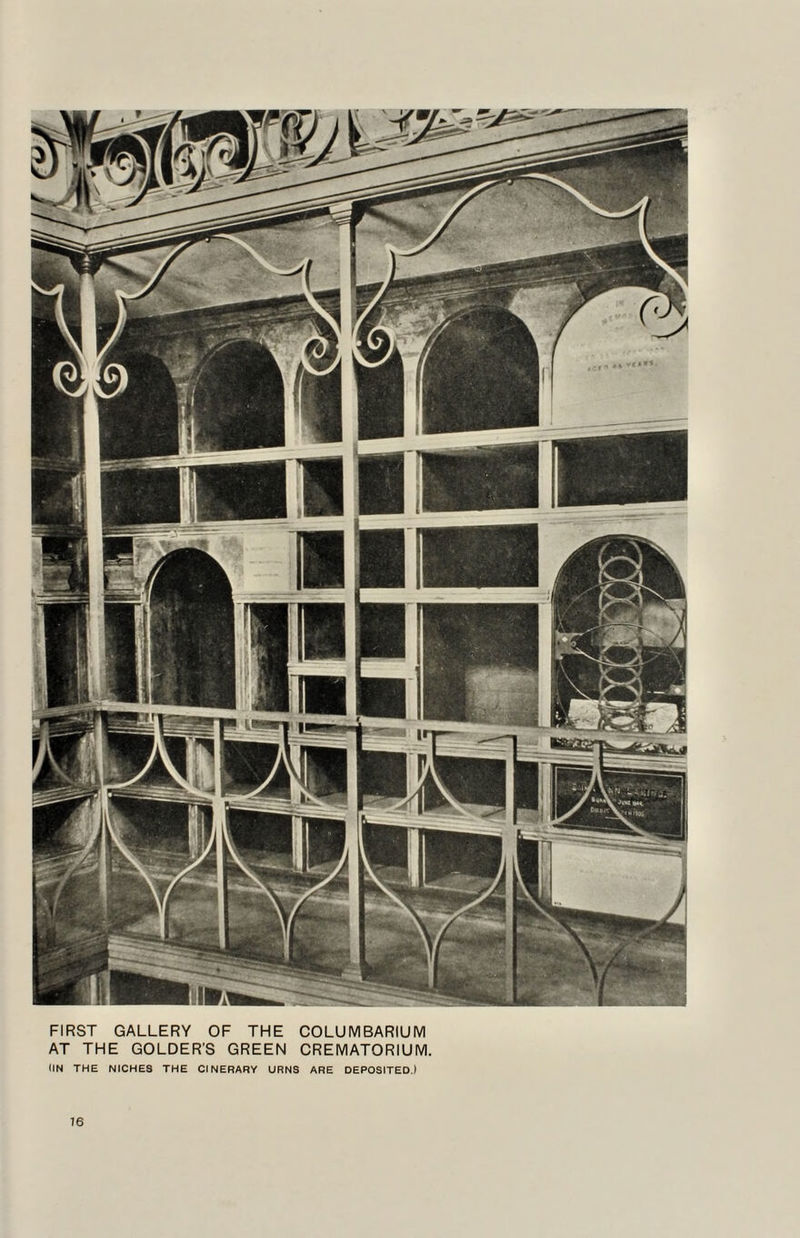 FIRST GALLERY OF THE COLUMBARIUM AT THE GOLDER’S GREEN CREMATORIUM. (IN THE NICHES THE CINERARY URNS ARE DEPOSITED.) 76