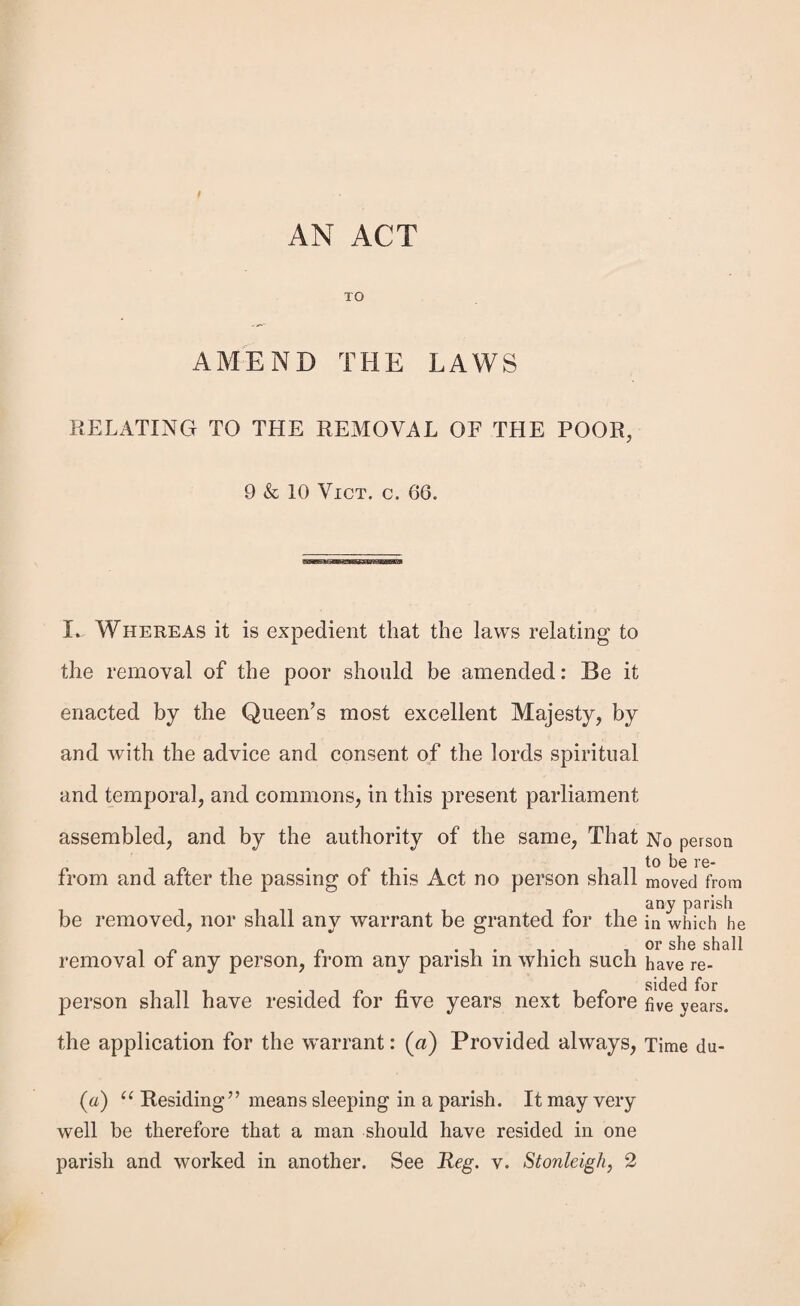 heritors, or borough magistrates in Scotland. The Poor-law Amendment Act and this act to be con¬ strued as one act. land as tlie case may be, and if they or any persons on their behalf give good security in England to the said com¬ missioners for the payment of all costs which may be incurred “appeal agalJt the warrant for the of such poor person, such commissioners, if satisfied that it will be expedient so to do, may appeal, on behalf of the persons so achieved, to the court of quarter sessions holden for the county or borough from which such removal was made, held at any time within six months after such removal was com¬ pleted ; and such commissioners shall, at least twenty-one days before the holding of such session, send by post or otherwise, to the guardians or overseers on whose application such warrant was obtained, notice m writing, purporting t be signed by their secretary or one of their assistant sec¬ taries, of their intention to appeal against such warrant containing a statement in writing of the ground, of such appeal; and such court of quarter sessions shall hear and determine such appeal; and if the warrant of removal is reversed by such court, the guardians or overseers on whose application the same was obtained shall. pay the costs and the necessary expences and charges incurred by or .on account of such board of guardians, or heritors and kirk session or borough magistrates respectively, m conveying the poor person removed under the same back to such pansli, and if they refuse or neglect to pay the same within.seven days after demand thereof, the persons on whose behalf such appeal was brought, or any person authorized by them, may recover the same as penalties and forfeitures: provided always, that the said guardians or overseers may at any time after such notice of appeal give or send by post notice in writing under the hands of any two or more of them to the said commissioners, that they abandon such warrant, and thereupon such warrant shall be of no effect ; and such guardians and overseers shall pay to the persons on whose behalf such notice of appeal was given, or to some person authorized by them, the expences incurred by or on account of such persons by reason of such warrant, and m any pio- ceedings consequent thereon, and the necessary expences and charges of conveying the person removed under the same back to such parish; and if they do not pay the same within seven days after demand the same may be recovered as penalties and forfeitures. nM YII And be it enacted, That the said act of the fifth 3 ear of the'reign of King William the Fourth, “ for•the amend¬ ment and better administration of the laws relating to the poor in England and Wales/7 and all acts to amend and extend the same, and the present act, except so far as the provisions of any former act are altered, amended, or re-