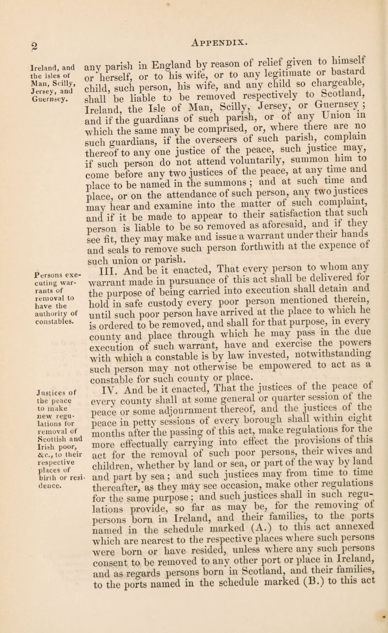 them, except in cases where the production of such pauper or paupers shall not be necessary for the trial of the appeal. 3. Lists of the appeals, when so entered, shall be made by the clerk of the peace, and fixed up in some conspicuous place near the outward door of the court, and also placed on the counsels’ table. 4. All appeals will be called on and tried in the order in which they are entered, with the exception of foreign appeals which shall be tried first after respited or adjourned appeals, if required by the appellant in reasonable time. 5. All appeals which have been entered and respited or adjourned from a preceding quarter sessions shall without any new entry be continued in the ledger of the clerk of the peace, and stand at the head of the appeal paper in the order of their original entry. 6. Whenever any order of removal shall be quashed otherwise than on the merits, a minute shall be entered that the order is quashed, “ but not on the merits.” 7. In all appeals wherein costs are by law allowed, the successful party shall have his full costs, unless some reason to the contrary be shown to the satisfaction of the court, when they may either allow five pounds as common costs, or disallow costs altogether. Notices. 1. Every notice in writing must be signed by the party giving the same, or by his attorney, and must be served personally, or be left with some inmate at the dwelling- house, or last known place of abode of the party to whom it is addressed; or in assaults, or proceedings respecting bridges or highways, be served in like manner upon his attorney. 2. The service of every notice must be proved by affidavit, stating the service fully and explicitly, or by a witness ex¬ amined in Court. 3. Notice of trials of appeals, original or respited, shall be given in writing fourteen clear days before the first day of the sessions, unless otherwise directed by statute. 4. When, after due notice of trial, the hearing shall be adjourned by the decision of the court, or by consent of the parties, to the next sessions, it shall not be necessary to give fresh notice of trial for such next sessions. 5. When any party shall not proceed to trial, pursuant to notice or according to such adjournment as aforesaid, and shall not in due time countermand or give notice of his intention not to proceed to trial, he shall pay such costs as the court shall deem reasonable, provided it is a case in which the court is authorised to allow costs.