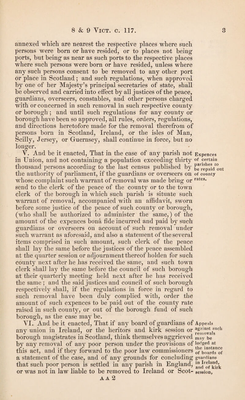 Proceedings at Quarter Sessions. 45 16. That all the proceedings in each case shall be governed by these rules, and if any step be taken which is subsequent in order to others, it shall not be permitted to such party to resort to any previous step, unless the court shall have permitted such step to be taken upon application made for that purpose, and reserved liberty to such party afterwards to resort to such previous steps. 17. That if it shall happen that any case shall arise not provided for by these rules, the court before whom it shall arise shall direct the manner in which the case shall be con¬ ducted, according to their discretion. 18. In rate appeals, if the appeal be upon the ground that the appellant has no rateable property in the parish, then the respondents shall begin; but if the appeal be upon the ground that he is overrated, or that others are underrated, the appellent shall begin. If the appeal be upon both the above grounds—-namely, that the property is not in the appellant’s occupation, and that he is overrated, the court shall direct which party it thinks fit to begin. 19. When a point of law is reserved for the opinion of the Court of Queen’s Bench, the case shall, subject to the approval and revision of the court, be settled and signed by the counsel, and if they disagree, by the chairman. 20. No special case shall be granted unless application for the same be made immediately after the decision has been pronounced. 21. The counsel shall address themselves exclusively to the chairman, from whom alone, as its proper organ, the opinions of the court can be received. E. The Bastardy Sections of the Poor-Law Amend¬ ment Act. LXIX. And be it further enacted, That from and after Repeal of he passing of this act so much of any act or acts of parlia- inability8 ment as enables any single woman to charge any person with and punish- having gotten her with any child of which she sha 1 then be -eeQ‘fafhPuta pregnant, or as renders any person so charged liable, to be and panjS{j. apprehended or committed, or required to give security, on ment of mo- any such charge, or as enables the mother of any bastard child or children to charge or affiliate any such cniia or children, children on any person as the reputed or putative father thereof, or as enables any overseer or guardian to charge or make complaint against any person as such reputed or puta¬ tive father, and to require him to be charged with or con¬ tribute to the expenses attending the birth, sustentation, or