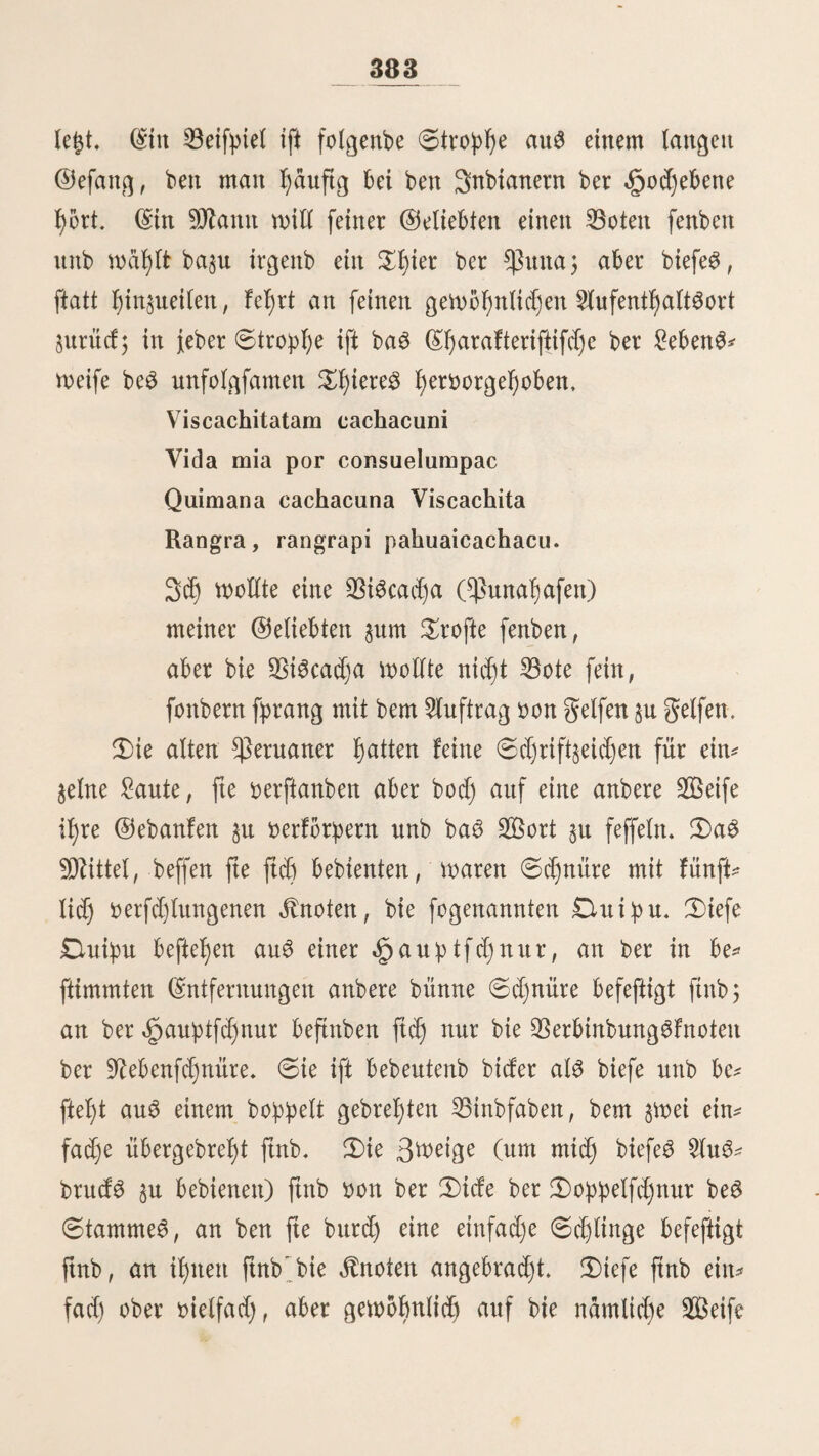 215 wößitfid)en Zigarren) werben auö :peruauifd)en ober coUtm- bianifd)ett IBIätteru gebreßt unb fdjntecfen feßr gut. (Sie fielen nur wenig hinter ben Spaoanna*©tgarren jurütf unb Bunten irrten gleid) fommen, wenn man fte langer unb gut aufrechten würbe; man raucf)t fte aber gew&ßnlicß nur we* ttige Stunben ober Sage, itadjbem fte gebreßt würben. 331of bie *ßlantagenneger bebtenett ftcC) Keiner tßonerner pfeifen (©adjimbaS). ©S ift eine allgemeine ©ewoßnßeit, baß jeher, ber feine (Zigarre anfteefen will, ben erften befielt Vorüber* geßenben, ber g er ab e raueßt, oßite Unterfd)ieb auf garbe ober Staub anßcift unb ißit um fein geuer bittet. Ser Sclaoe raueßt in ©egenwart feines ©ebieterS; fbfeßt ißrn feine (EU garre auS, unb fielet er bei feinem Sc rat geuer, fo oerfangt er cS oßne weitere Umftanbe. 93ban ßat berechnet, baß in £ima unb beffen naeßften Umgebungen täglidj für 2,300 *ßia* fter ©igarrett oerfauft werben. Ser Spauptmarft würbe in frühem 3<üten auf ber $fa$a rnapor abgeßaften unb enthielt einen feftenen Ueberffuß au ben foftlidjflen ©emüfeit, gtücßtett unb 23fumen. ©egen^ wartig ift er auf ber *ßla$uela be fa Snquiftcion unb fotf nur ein fd)wad)er Schatten oott bem fein, was er früher war. £ängS ber Straßengraben ftßen bort bie gifdj* unb Söurftoerfäuferinnen unb beließen bei ber ftarfen Sounettßiße iß re aufgelegte SÖaare mit bem ccfelßaften 20 aff er ber 2lfe* quiaS. 3it ber Sftitte ber dUaja liegen, in großer gülfe unb ber trefffidjften UuSwaßf, bie ©emüfe auf gebreitet. Sem Snquiftcionfgebäube gegenüber fteßeit bie 23ubcn ber gleifdjer. SaS gfeifcß ift gut, aber in geringer 2fuSwaßf; man ftnbet nur epammch unb Dd)fenffeifcß. £aut gefeilterer SBorfcßtift bürfen feine jungen Sßierc gefd)fad)tet werben, halber, £am*