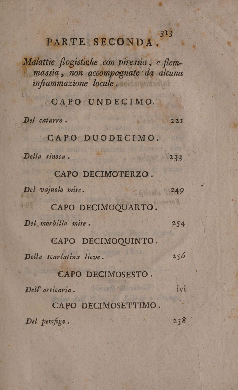 | GIRONE Pad Pe per i i . i | PARTE SECONDA. Wi, TELE attie flogistiche con piressia ; ve A “massia 3. non: accompagnate: de: ra infiammazione locale sac ‘CA PO UNDECIMO. Del catarro . Lek (92/2 CAPO DUODECIMO. è Me Della sinoca . ag CAPO DECIMOTERZO . Pe vajuolo mite. 1 di, è, 2469 «| CAPO DECIMOQUARTO. Del.morbillo mite. i 254 GAPO DECIMOQUINTO Della scarlatina Lieve. | 256 CAPO DECIMOSESTO . Dell’ orticaria. ©’ ivi CAPO DECIMOSETTIMO. | Del penna uo \ 258