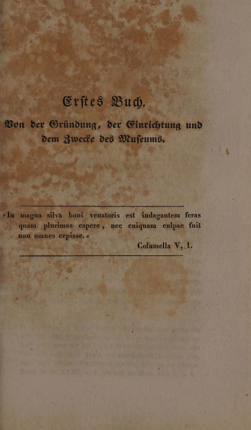 Von der Gründung, der Einrichtung und dem Zwecke des Muſeums. In magna silva boni venatoris est indagantem feras quam plurimas capere, nec cuiquam culpae fuit non omnes cepisse. « Columella V, I.