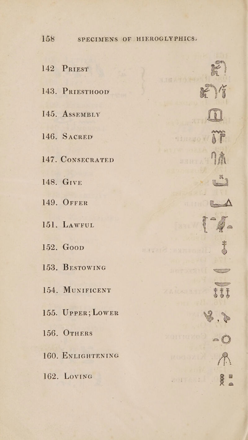 142 Priest ng : 143. PrrestHoop ae 145. AssEMBLY 146. SacrEp : Ar 147. ConsECRATED VA : % 148. Give | “&gt; πρωΐ 149. OFrrerR 151. LAwFuL 152. Goopv 153. BestowING crag 154. MuNIFICENT til 155. Upper; Lower ὃ Ἂ 156. OTHERS an () 160. ENLIGHTENING ΜΙΝ 102. Lovine ar ῃ