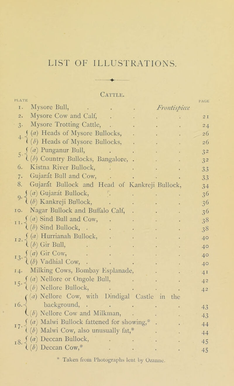Ol LIST OF ILLUSTRATIONS. Cattle. PLATE 1. Mysore Bull, . . . Frontispiece 2. Mysore Cow and Calf, .... 3. Mysore Trotting Cattle, .... j (tf) Heads of Mysore Bullocks, I (b) Heads of Mysore Bullocks, I (a) Punganur Bull, .... I (b) Country Bullocks, Bangalore, . 6. Kistna River Bullock, .... 7. Gujarat Bull and Cow, .... 8. Gujarat Bullock and Head of Kankreji Bullock, J (a) Gujarat Bullock, ( (b) Kankreji Bullock, .... 10. Nagar Bullock and Buffalo Calf, . f (ci) Sind Bull and Cow, .... I (b) Sind Bullock, ..... j ^ j (a) Hurrianah Bullock, .... 1(b) Gir Bull, ..... I (a) Gir Cow, ..... ^ \ \b) Vadhial Cow, ..... 14. Milking Cows, Bombay Esplanade, j (a) Nellore or Ongole Bull, ^ I [b) Nellore Bullock, .... ( a) Nellore Cow, with Dindigal Castle in the 16.4 background, ..... v(b) Nellore Cowand Milkman, f (a) Malwi Bullock kittened for showing,* . ( (b) Malwi Cow, also unusually fat,* j (a) Deccan Bullock, .... I (b) Deccan Cow,* . ■AGE 2 I 24 26 26 S2 S2 n OJ 33 34 36 36 36 3§ 38 40 40 40 40 4i 42 42 43 43 44 44 45 45 * Taken from Photographs lent by Ozanne.