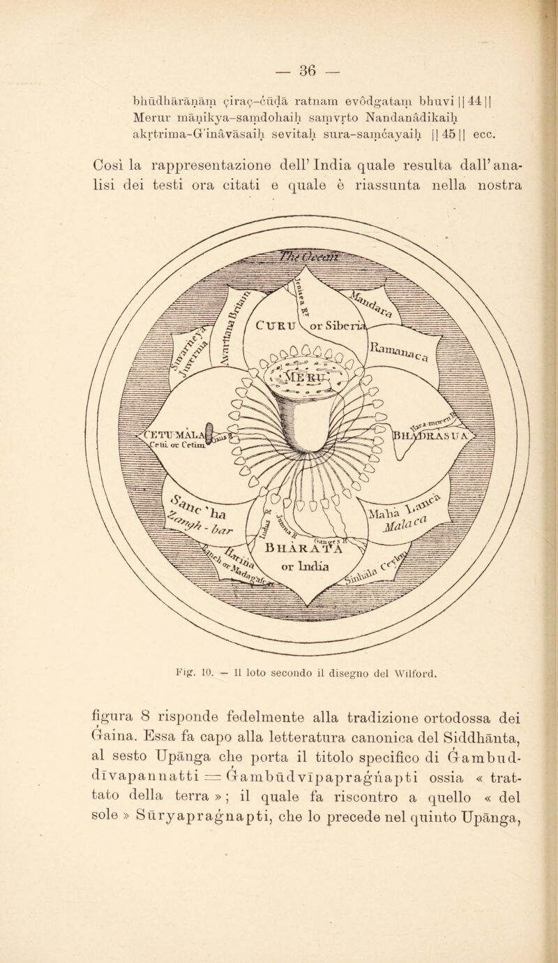 bhuclharanam cirac-cuda ratnam evódgatam bhuvi||44|j Menu* manikya-samdoliaih samvrto NandaDadikaih • •/ • • • • • akrtrima-G'inàvasaih se vitali sura-samcayaih j | 45 11 eco. Così la rappresentazione dell’ India quale resulta dall’ ana- lisi dei testi ora citati e quale è riassunta nella nostra figura 8 risponde fedelmente alla tradizione ortodossa dei fraina. Essa fa capo alla letteratura canonica del Siddhànta, al sesto Upanga che porta il titolo specifico di éambud- dlvapannatti = Gfambùdvlpapraghapti ossia « trat- tato della terra » ; il quale fa riscontro a quello « del sole » Sùryapragnapti, che lo precede nel quinto Upànga,