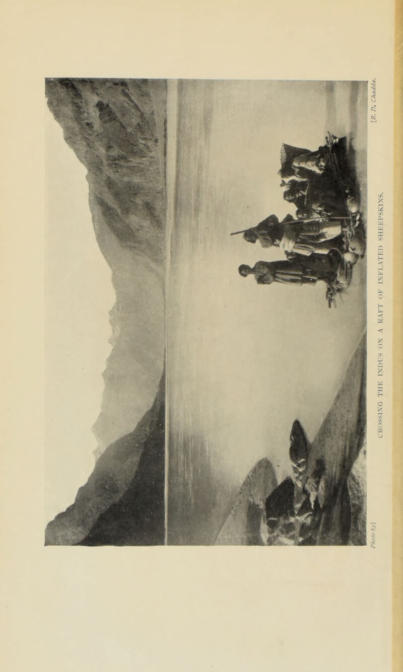 CROSSING THE INDUS ON A RAFT OF INFLATED SHEKl'SKINS.