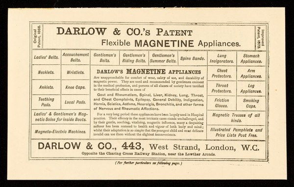 Darlow & Co.'s improved patent Flexible MAGNETINE Appliances.