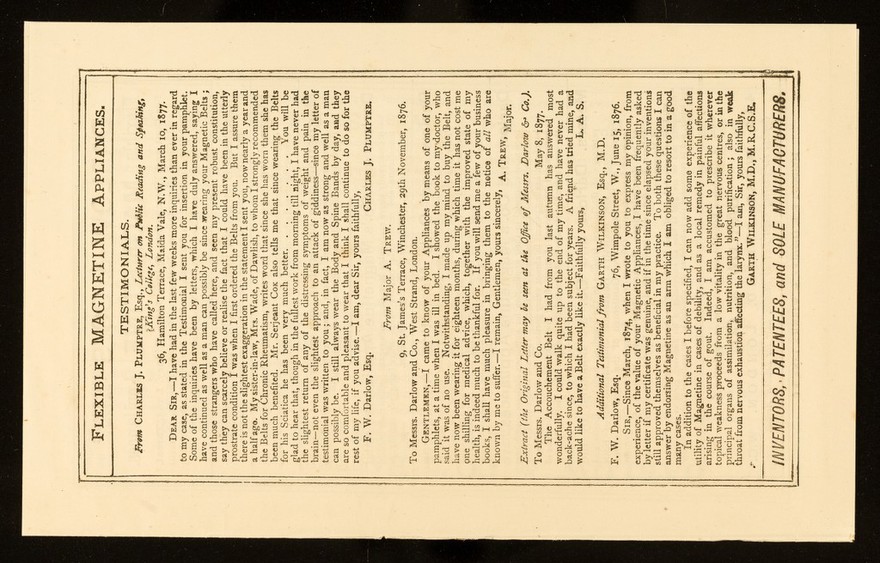 Darlow & Co.'s improved patent Flexible MAGNETINE Appliances.