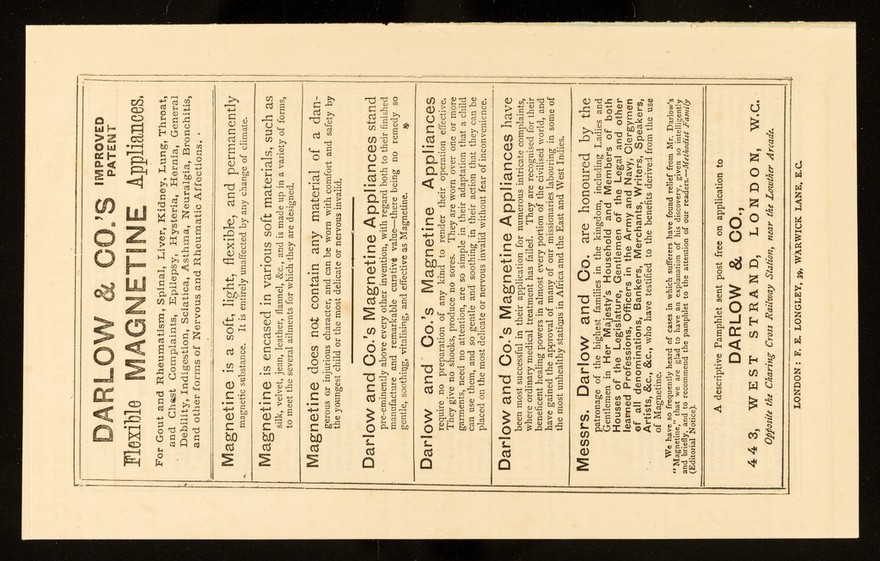 Darlow & Co.'s improved patent Flexible MAGNETINE Appliances.