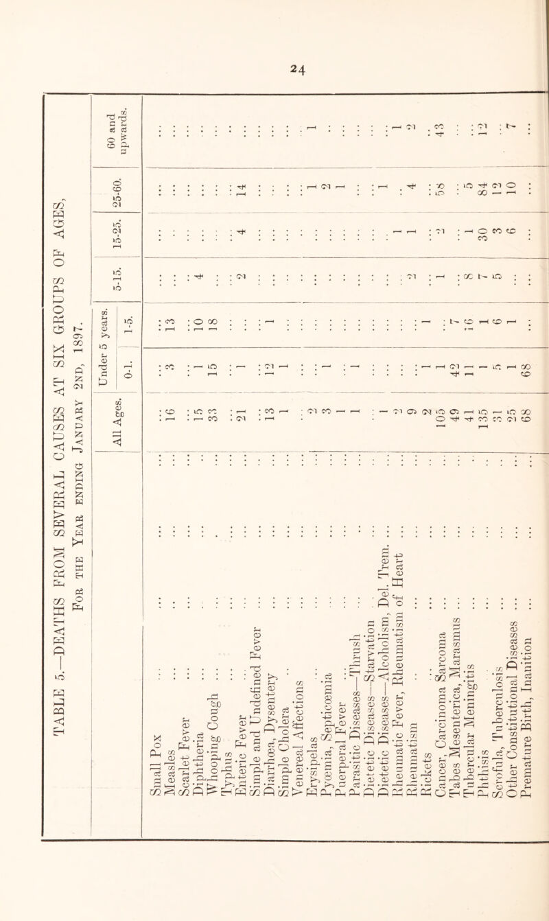 TABLE 5.—DEATHS PROM SEVERAL CAUSES AT SIX GROUPS OF AGES, For the Year ending January 2nd, 1897.