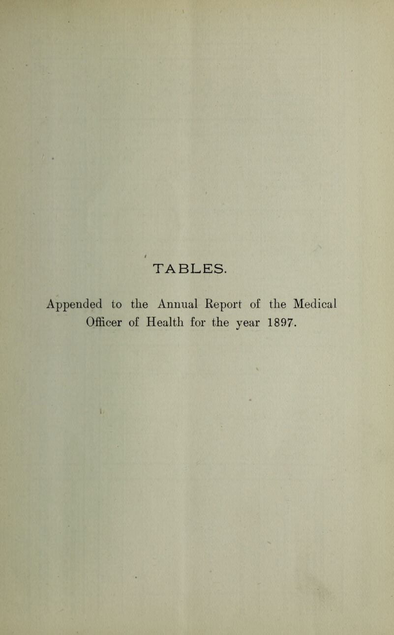 TABLES. Appended to the Annual Report of the Medical Officer of Health for the year 1897.