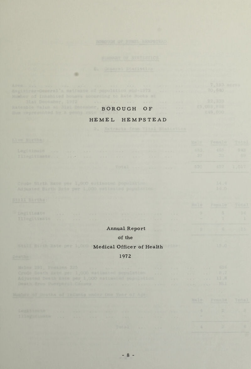 BOROUGH OF HEMEL HEMPSTEAD Annual Report of the Medical Officer of Health 1972