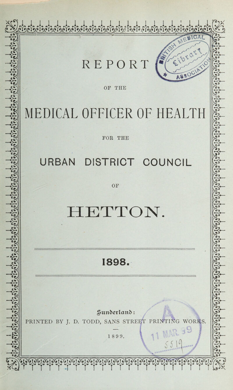 € € —kj. <•> *(•> <v. •£ £/ 1 i i i i : i jl jl MEDICAL OFFICER OF HEALTH FOR THE URBAN DISTRICT COUNCIL OF HETTON 1898. gunbedcmb: PRINTED BY J. D. TODD, SANS STREET PRINTING WORKS. I . <9 I & & & & &