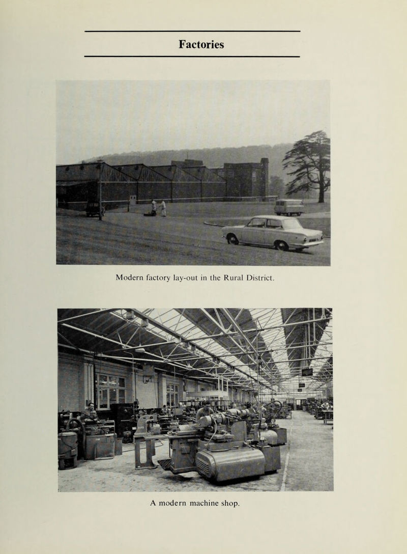 Factories Modern factory lay-out in the Rural District. A modern machine shop.