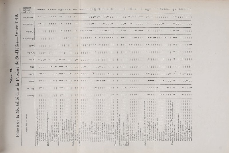 Tableau XI. Releve de la Mortalite dans la Paroisse de St.-Helier—Annee 1919. •Gip^nni mod jb^ox eiqniaoQQ; wt'Heii —< - ©.iquiaAOjvj oiqo^DQ GiqniQ^dGg ^9innr • H H fO • rH 1TIAV IQlXAOjJ JQTAUUf ® bO 3 < «! 'Tr, «> P X'a <* t3 P- Gi O c3 f/i ~ P< g 2 rP ftdi rj o ^.5 o g a Msfir art6rio-sc!6rose