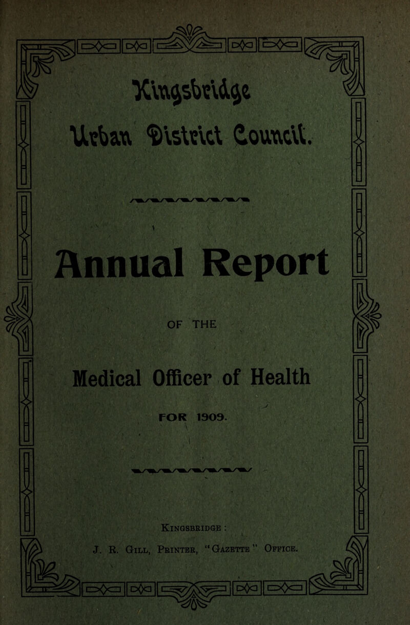 Uifbau ?)vsUlcl iouxicvti. annual Report OF THE Medical Officer of Health FOR 1909. \ Kingsbridge : J. R. Gill, Printer, “ Gazette ” Office. |c>>::zi||D0a|lc:^g^3i|p<>Q||cz>O<:^f^
