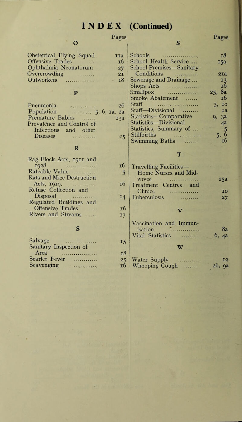INDEX (Continued) o Pages S Obstetrical Flying Squad Offensive Trades Ophthalmia Neonatorum Overcrowding Outworkers P Pneumonia Population 5, 6 Premature Babies Prevalence and Control of Infectious and other Diseases R Rag Flock Acts, 1911 and 1928 Rateable Value Rats and Mice Destruction Acts, 1919 Refuse Collection and Disposal Regulated Buildings and Offensive Trades Rivers and Streams na j Schools 16 School Health Service ... 27 School Premises—Sanitary 21 Conditions 18 Sewerage and Drainage ... Shops Acts Smallpox Smoke Abatement 26 Staff ia, 2a Staff—Divisional 13a ; Statistics—Comparative J j Statistics—Divisional | Statistics, Summary of ... 25 ! Stillbirths I Swimming Baths T 16 5 16 14 Travelling Facilities— Home Nurses and Mid- wives Treatment Centres and Clinics Tuberculosis 16 13 S Salvage Sanitary Inspection of Area Scarlef Fever Scavenging ......... 15 18 25 16 Vaccination and Immun- isation Vital Statistics W Water Supply Whooping Cough Pages 18 15a 21a 13 16 25, 8a 16 3, 10 ia 9, 3a 4a 5 5- 6 16 25a 10 27 8a 6, 4a 12 26, 9a