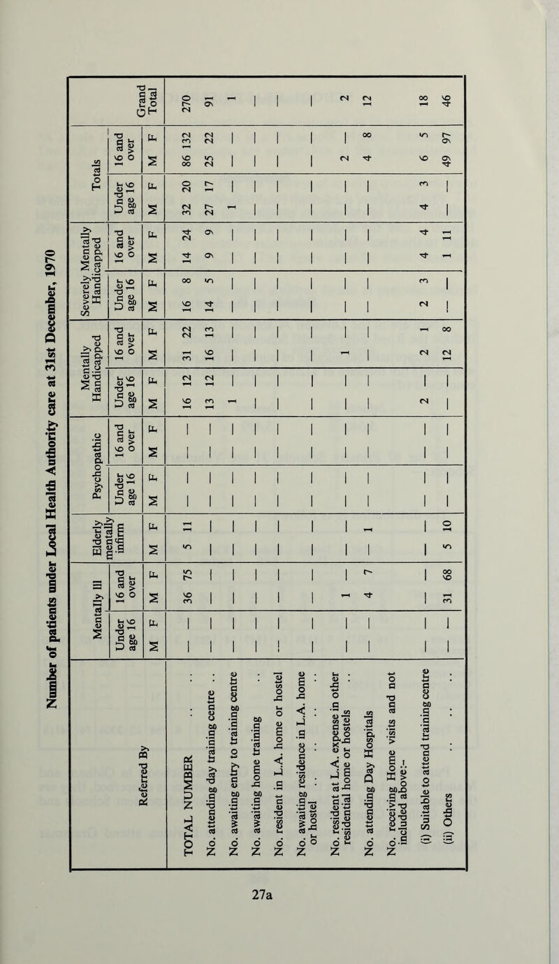 Number of patients under Local Health Authority care at 31st December, 1970 27a