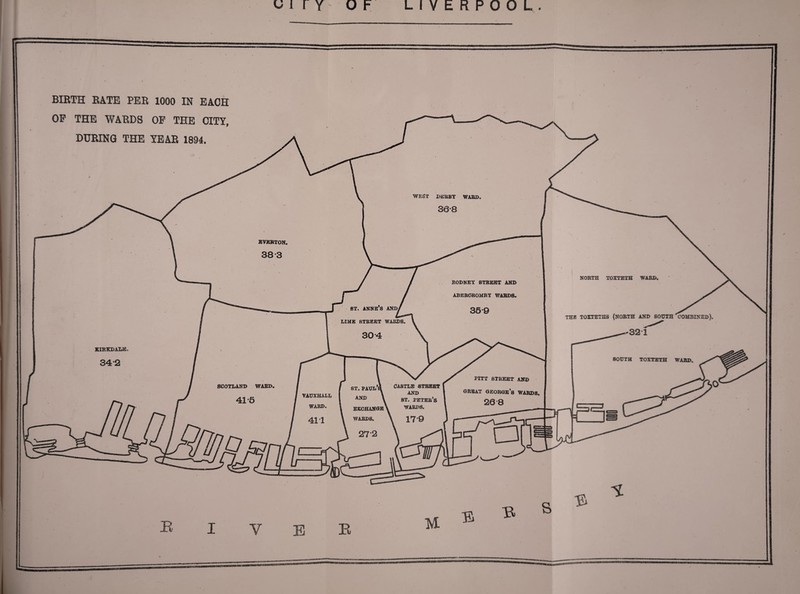 BIRTH RATE PER 1000 IN EACH OP THE WARDS OP THE CITY, DURING THE YEAR 1894. WEST DERBY WARD EVERTON, NORTH TOXTETH WARD, RODNEY STREET AND ABERCROMRY WARDS, ST. ANNE S AND THE TOXTETHS (NORTH AND SOUTH COMBINED) LIME STREET WARDS, SOUTH TOXTETH WARD PITT STREET AND great George’s wards, 20 8 SCOTLAND WARD, CASTLE STREET AND ST. peter’s ST. PAUL VAUXHALL EXCHANGE WARDS. ✓