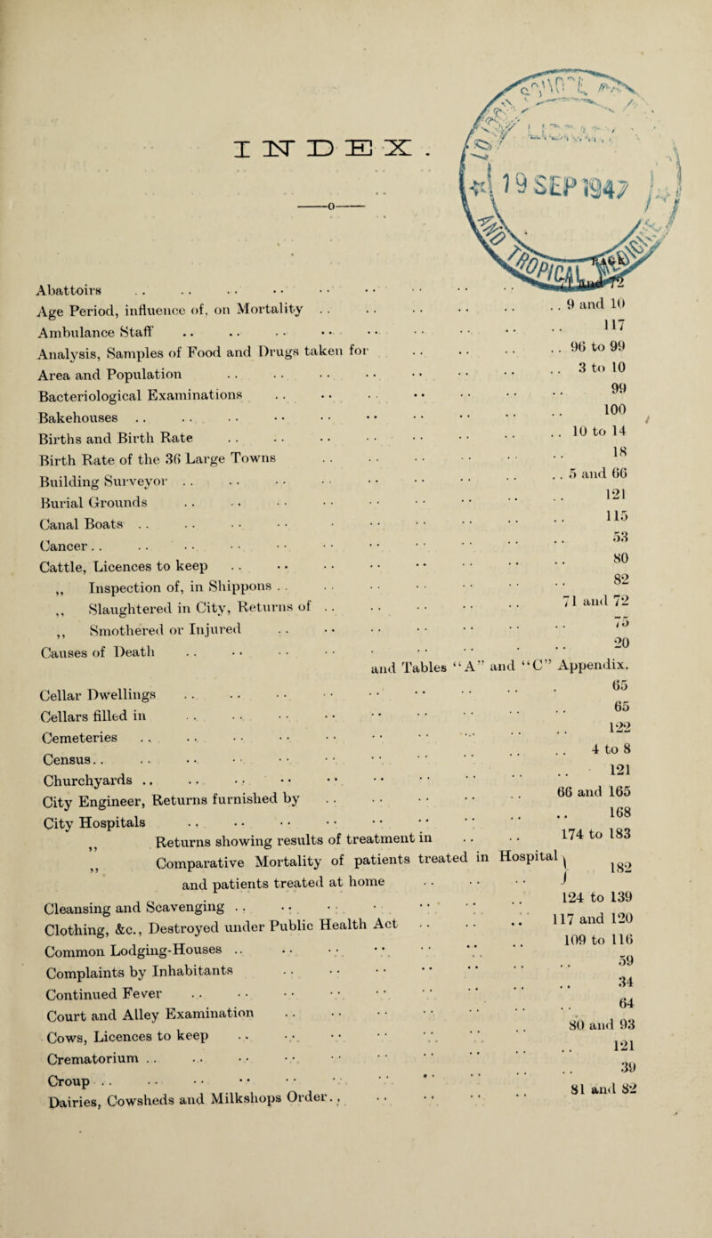 I1TDEX . Abattoirs Age Period, influence of, on Mortality Ambulance Staff' Analysis, Samples of Food and Drugs taken for Area and Population Bacteriological Examinations Bakehouses Births and Birth Rate Birth Rate of the 36 Large Towns . Building Surveyor Burial Grounds Canal Boats Cancer Cattle, Licences to keep „ Inspection of, in Shippons. ,, Slaughtered in City, Returns of .. ,, Smothered or Injured Causes of Death and Tables .. 9 anti 10 . 117 .96 to 99 3 to 10 . 99 . 100 . . 10 to 14 . 18 . . 5 and 66 121 . 115 . 53 . 80 . 82 71 and 72 75 . 20 “A” and “C” Appendix. Cellar Dwellings . Cellars filled in Cemeteries Census Churchyards .. City Engineer, Returns furnished by. City Hospitals Returns showing results of treatment in ^ Comparative Mortality of patients treated in and patients treated at home Cleansing and Scavenging. Clothing, &c., Destroyed under Public Health Act Common Lodging-Houses .. Complaints by Inhabitants Continued Fever Court and Alley Examination . Cows, Licences to keep Crematorium Croup .. Dairies, Cowsheds and Milkshops Order., . 65 65 122 4 to 8 121 66 and 165 168 174 to 183 Hospital ^ / 182 124 to 139 117 and 120 109 to 116 59 34 64 80 and 93 121 39 81 ami 82