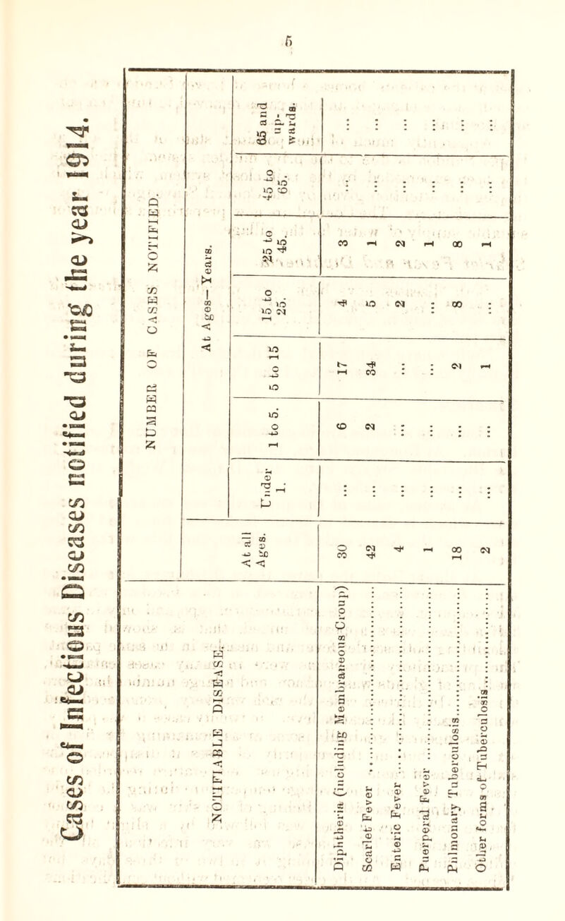 Cases of Infectious Diseases notified during (he year 1914. r.