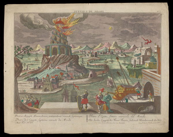 The Pharos of Alexandria. Coloured etching, 17--.