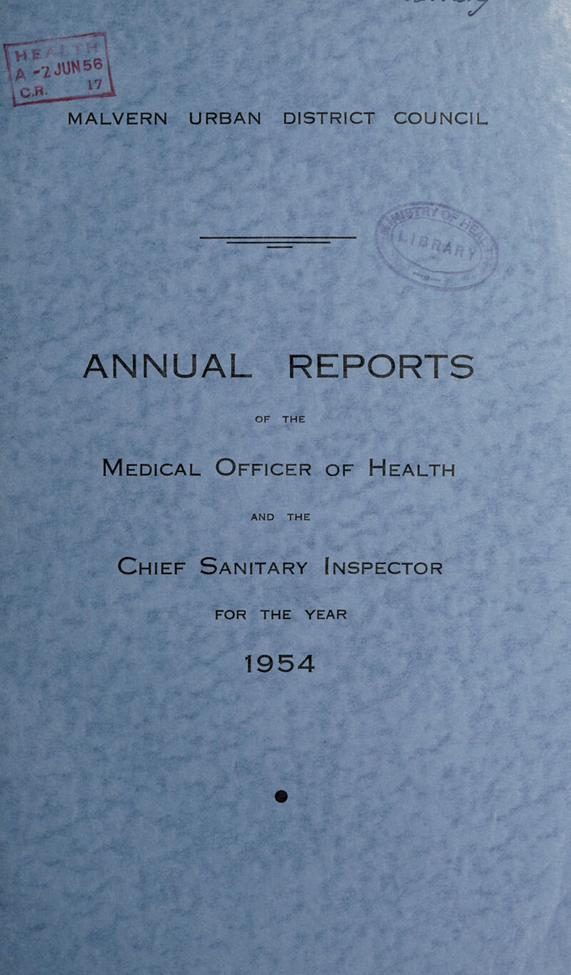 URBAN DISTRICT COUNCIL ANNUAL REPORTS OF THE Medical Officer of Health AND THE Chief Sanitary Inspector FOR THE YEAR