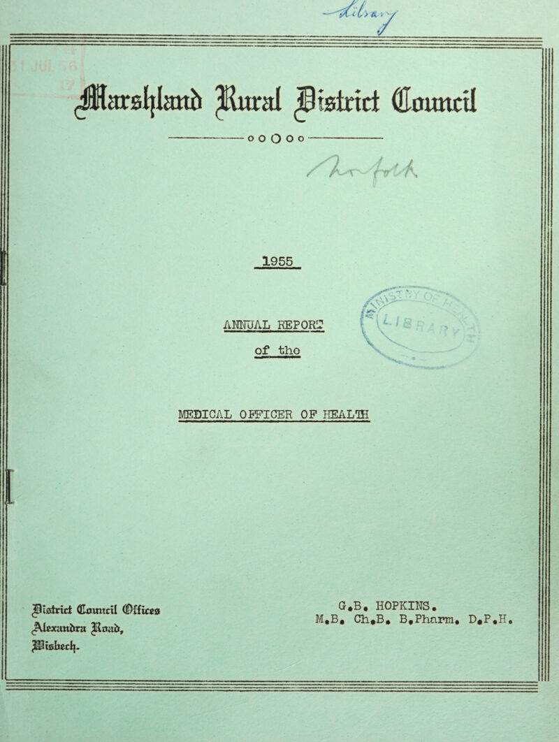 1955 ANNUAL REPORT of tlio MEDICAL OFFICER OP HEALTH strict Council (Pffitea (Alcxaitbra Jlnail, JESisliech. G.B. HOPKINS. M.B. Ch»B. B.Phnrm. D.P.H