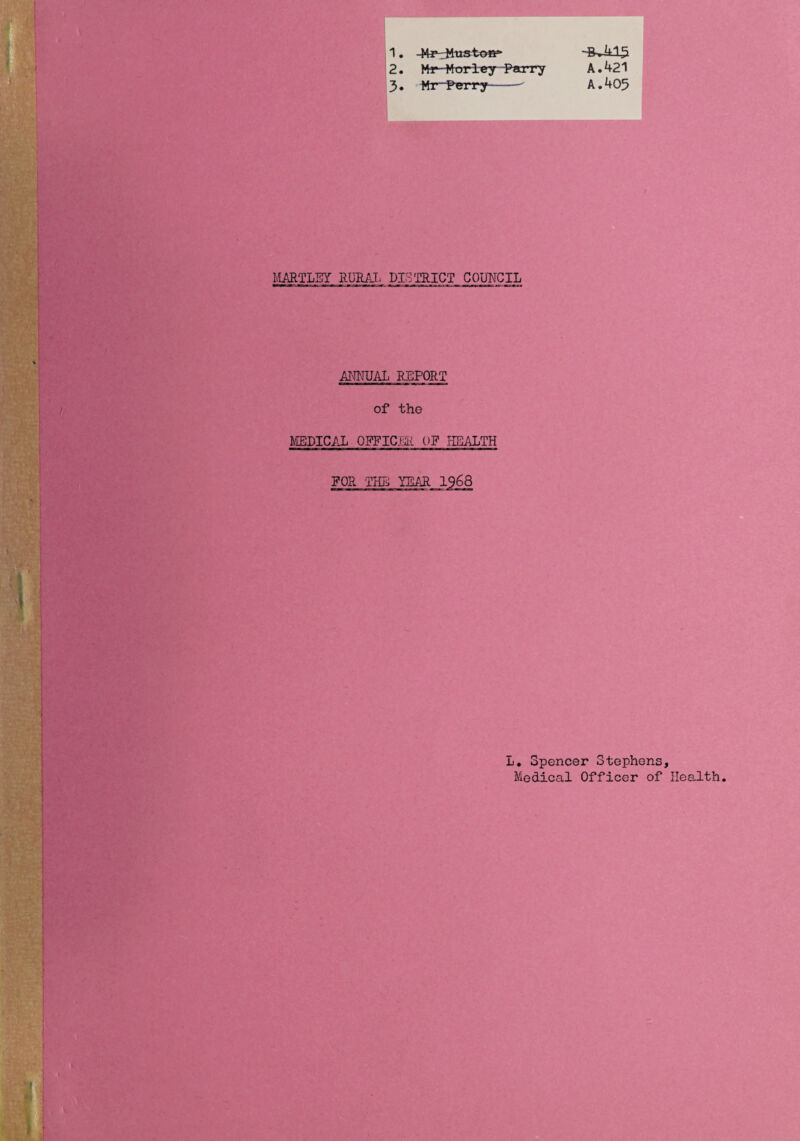 ANNUAL REPORT of the MEDICAL OFFICE OF HEALTH FOR THE YEAR 1968 L. Spencer Stephens, Medical Officer of Health.