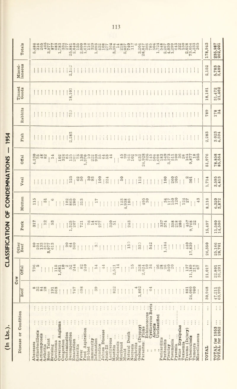 (In Lbs.). CLASSIFICATION OF CONDEMNATIONS — 1954